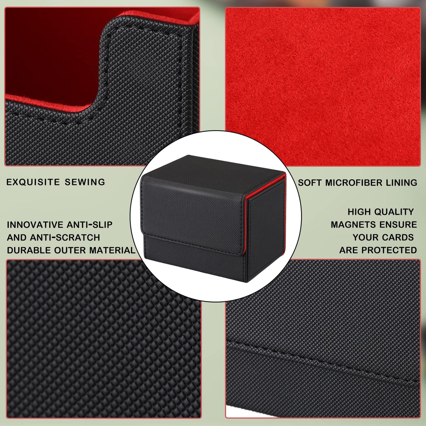 Yookeer 4-Piece Leather Deck Card Boxes for MTG Commander — Holds 100 Cards (Black/Green/Red/Blue)