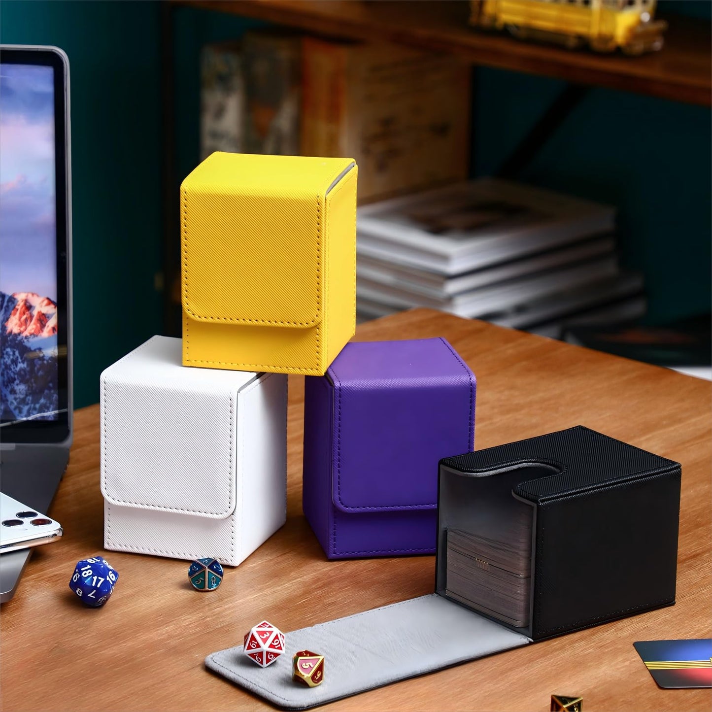 Yookeer Leather Deck Card Boxes — 4-Pack Magnetic Closure Card Storage for MTG Commander