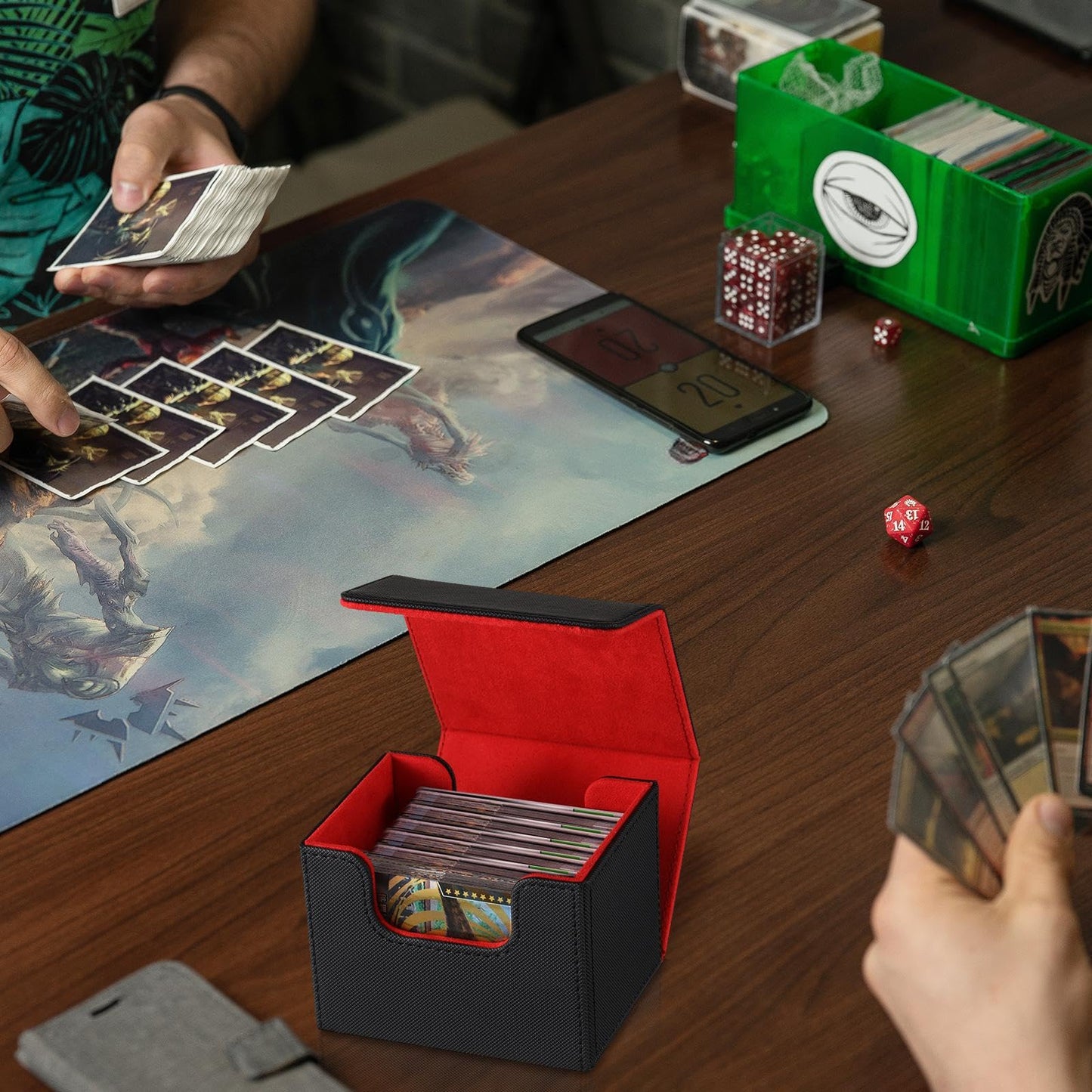 Yookeer 4-Piece Leather Deck Card Boxes for MTG Commander — Holds 100 Cards (Black/Green/Red/Blue)