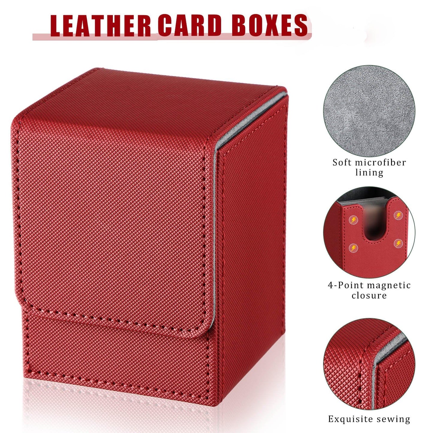 Yookeer 6-Pack Leather Deck Boxes – Magnetic Card Storage for 100+ Cards (White, Black, Black-Red, Red, Yellow, Purple)