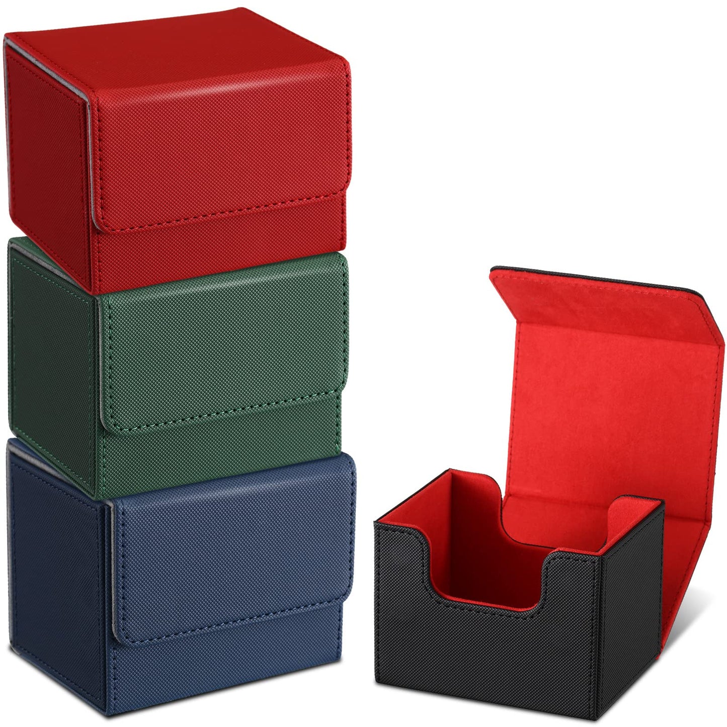 Yookeer 4-Piece Leather Deck Card Boxes for MTG Commander — Holds 100 Cards (Black/Green/Red/Blue)