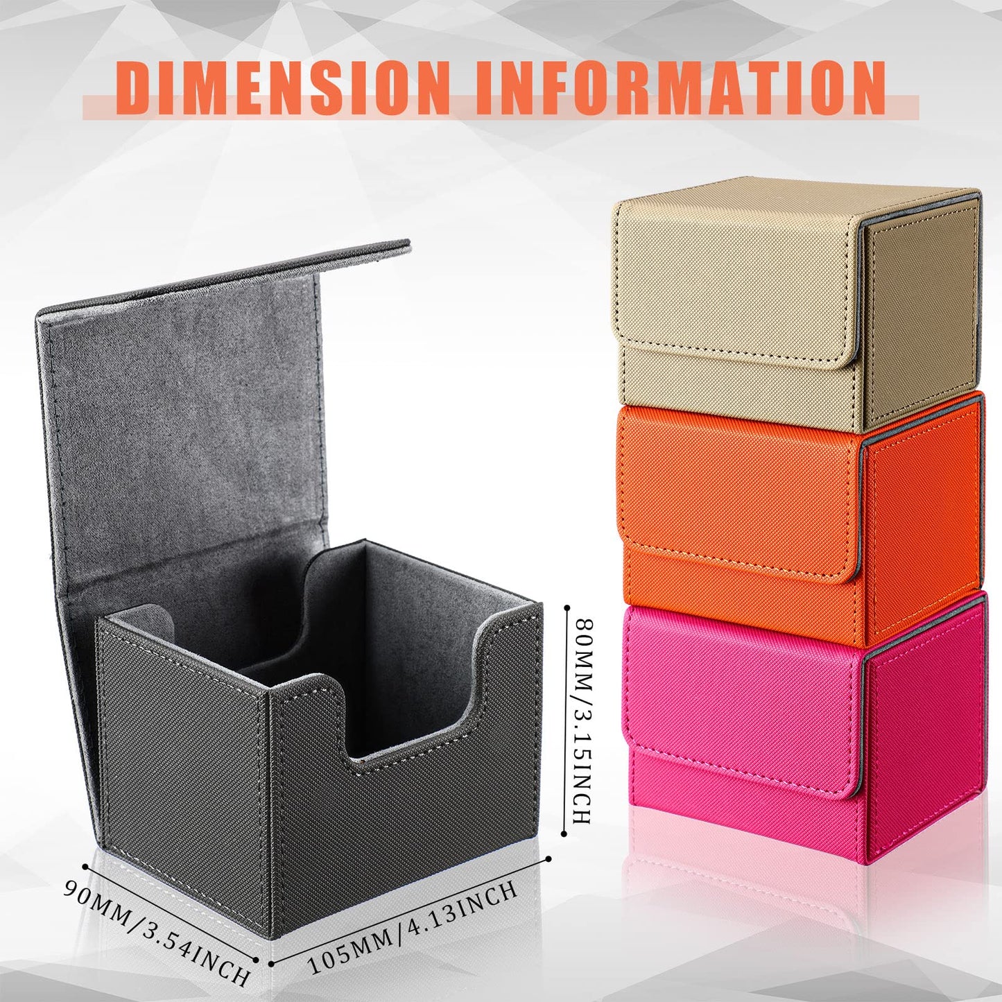 Yookeer 4-Piece Leather Deck Card Boxes – Holds 100 Cards, PU Leather, Magnet Closure (Pink/Orange/Sand/Gray)