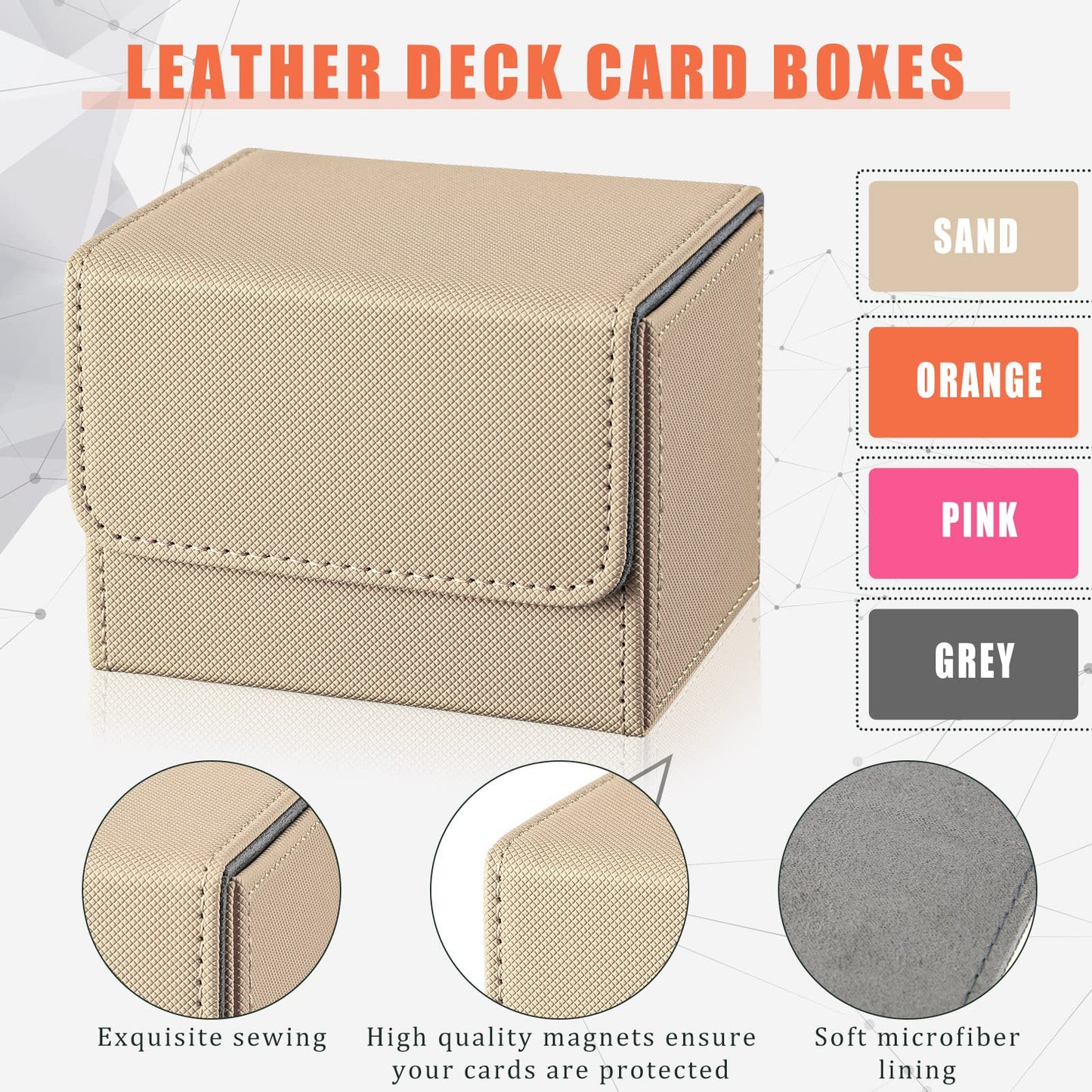 Yookeer 4-Piece Leather Deck Card Boxes – Holds 100 Cards, PU Leather, Magnet Closure (Pink/Orange/Sand/Gray)