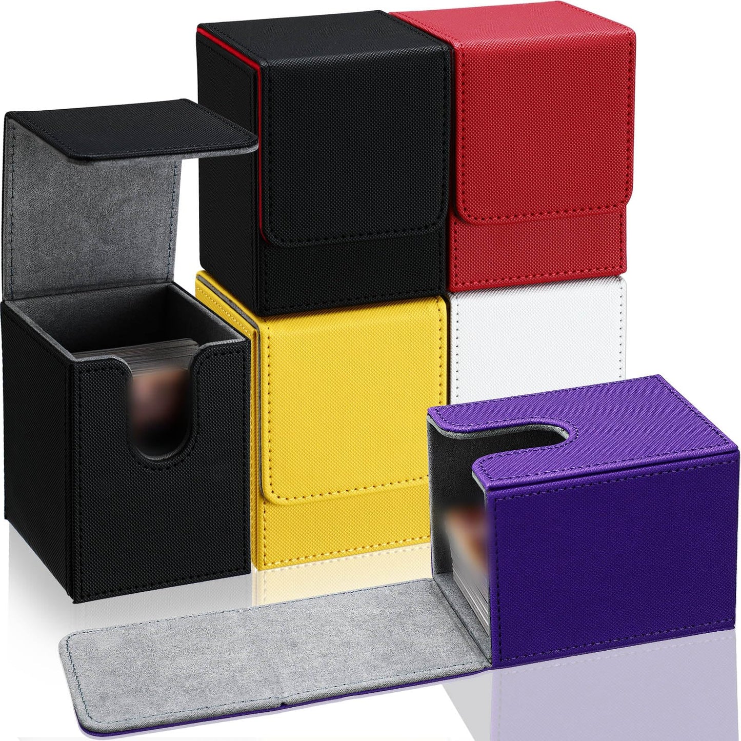 Yookeer 6-Pack Leather Deck Boxes – Magnetic Card Storage for 100+ Cards (White, Black, Black-Red, Red, Yellow, Purple)