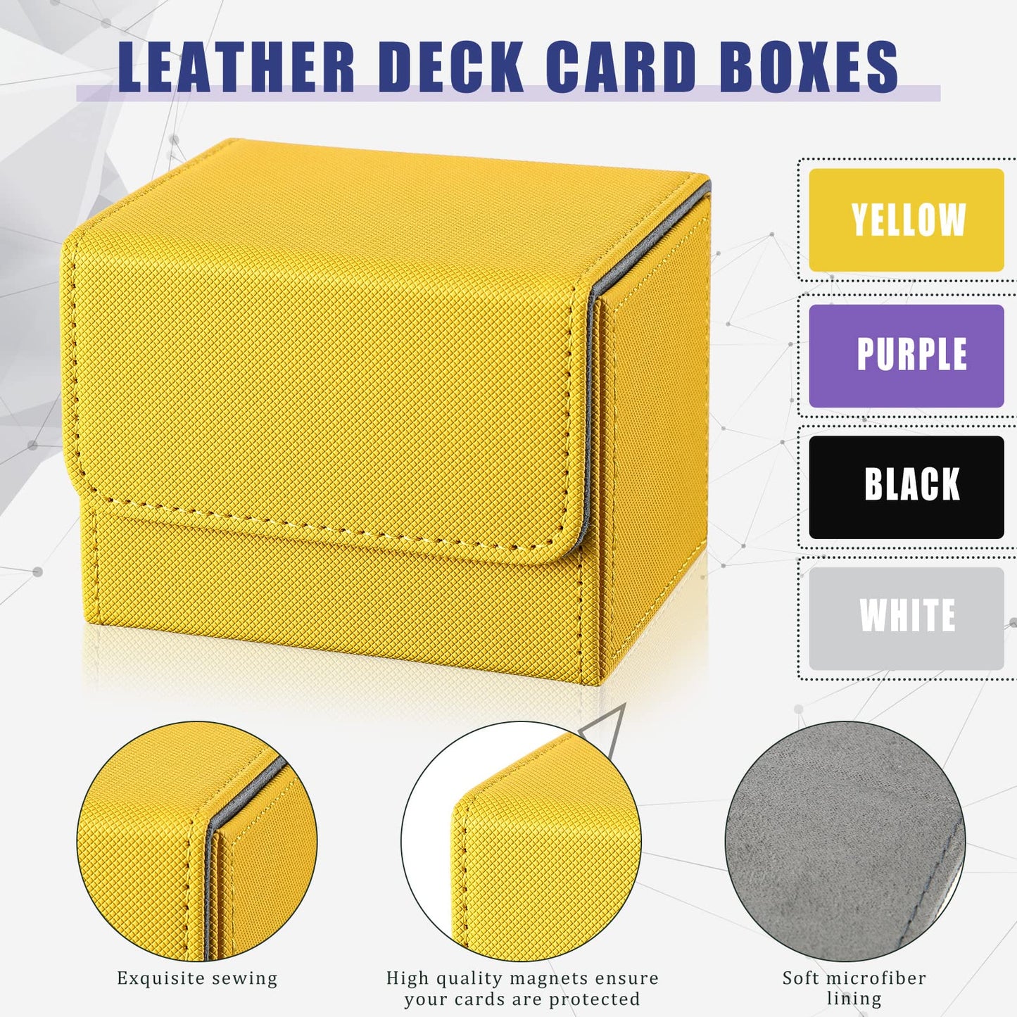 Yookeer 4-Piece Leather Deck Card Box Set – Holds 100 Cards, PU Leather, Magnet Closure, MTG Commander Ready (Black, Purple, Yellow, White)