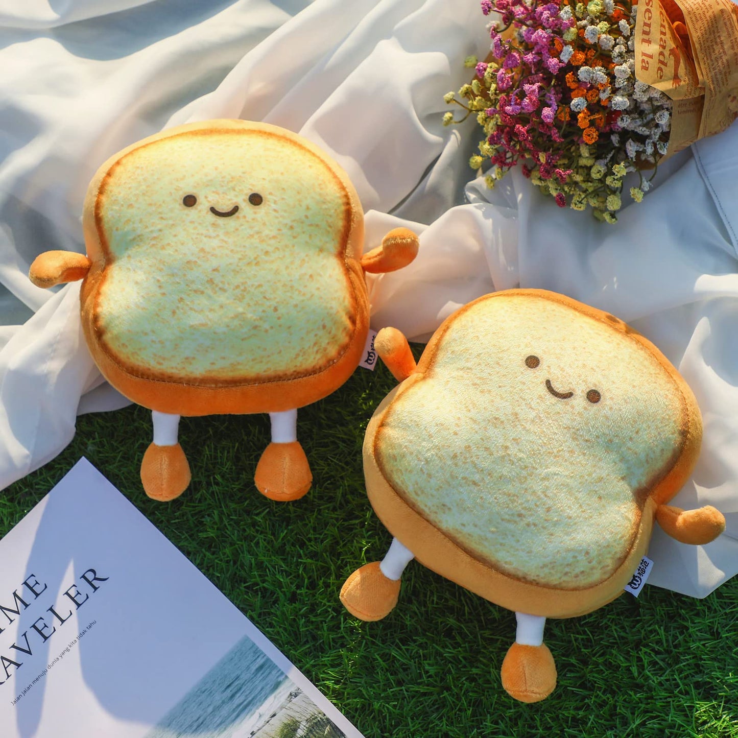 Yookeer 3 Pcs Funny Toast Bread Pillows – Cute Kawaii Plush Cushions, 2 Sizes