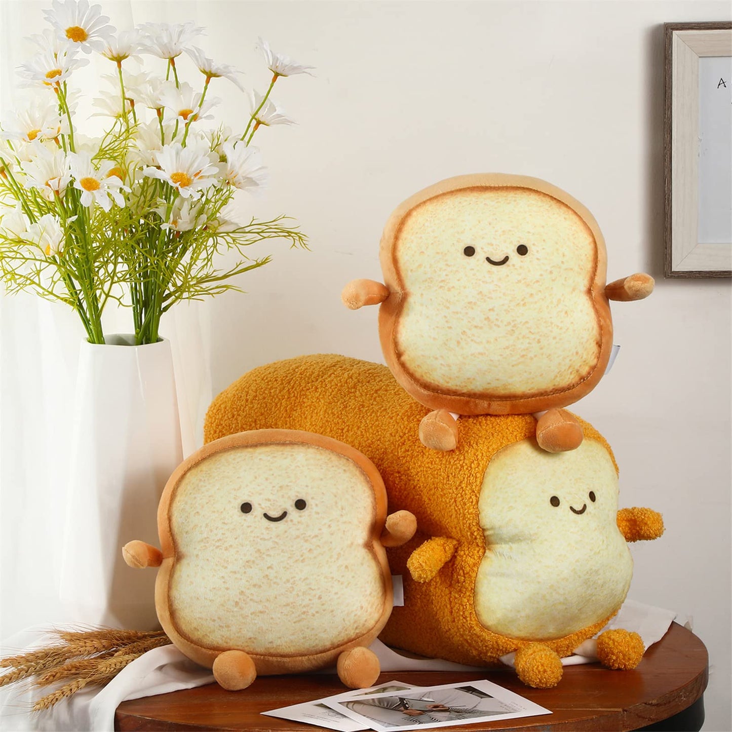 Yookeer 3 Pcs Funny Toast Bread Pillows – Cute Kawaii Plush Cushions, 2 Sizes