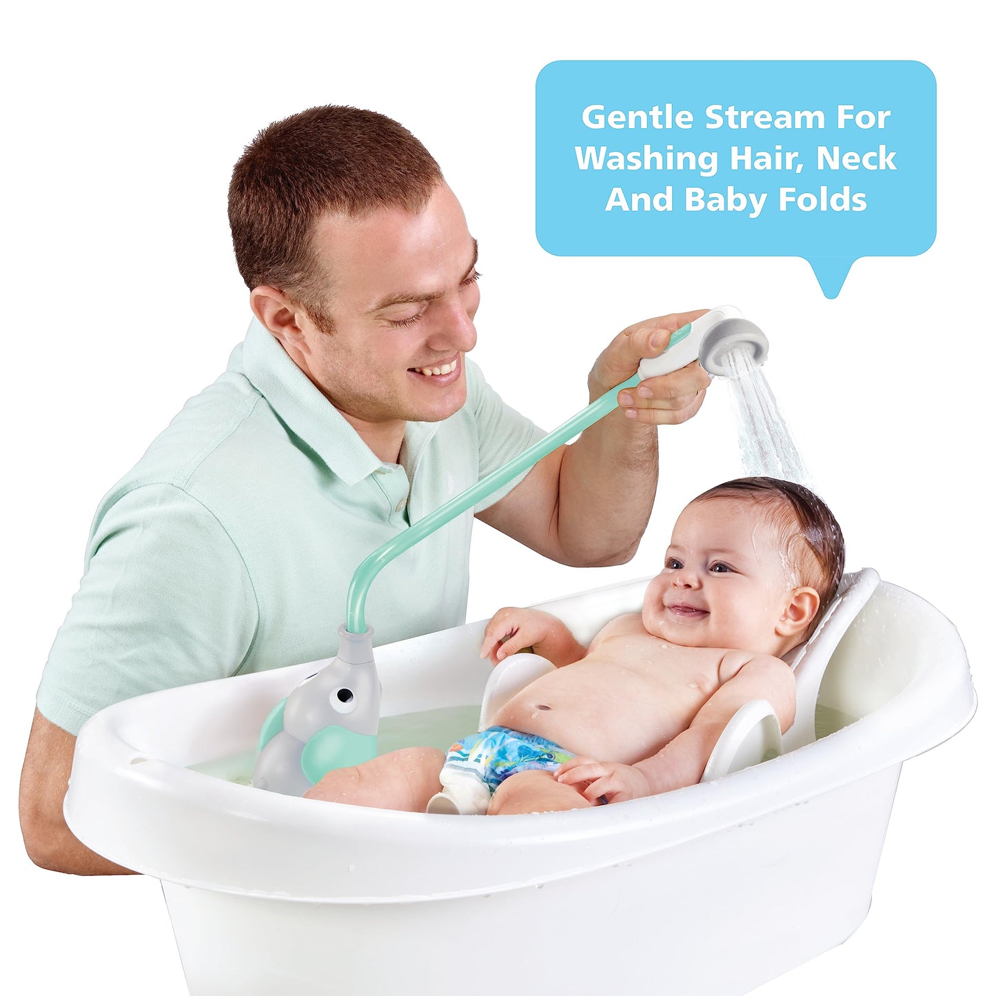 Yookidoo Baby Bath Shower Head – Elephant Trunk Rinser with Dual Knobs