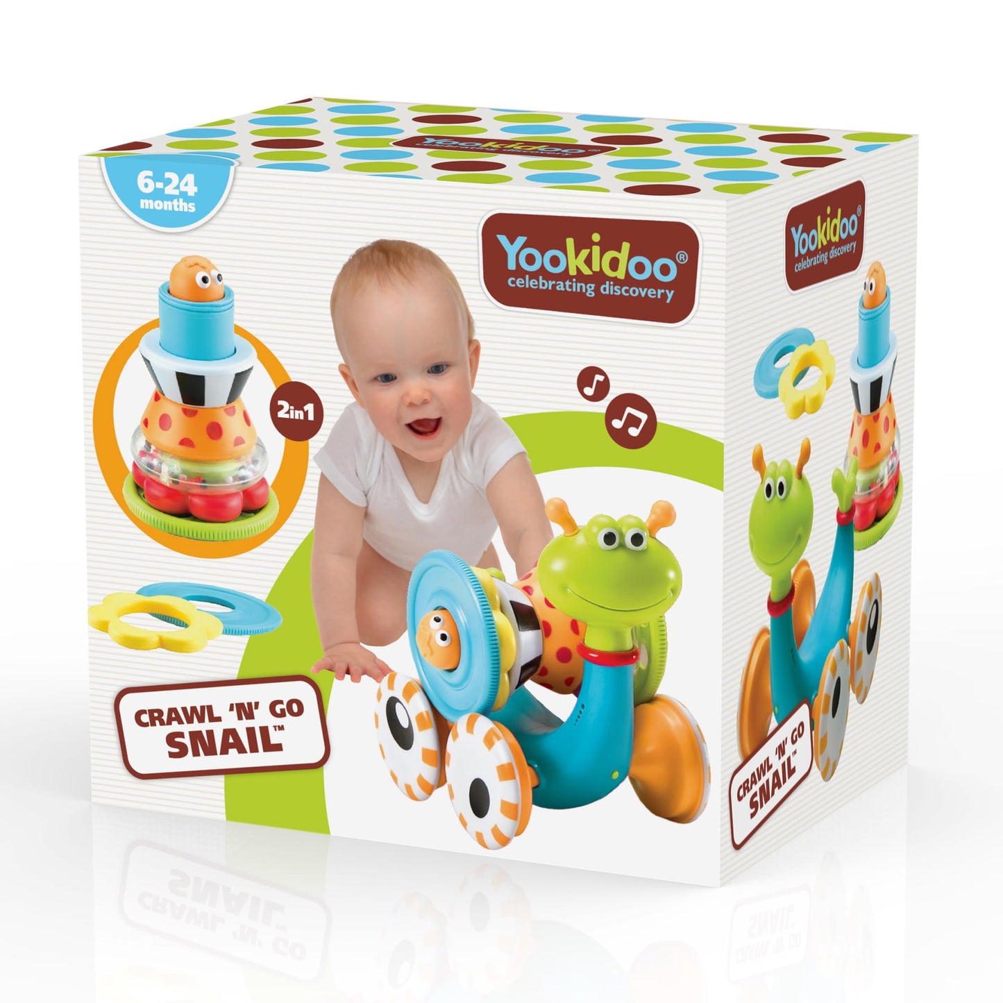 Yookidoo Musical Crawl 'N' Go Snail Toy with Stacker – Encourages Crawling & Walking