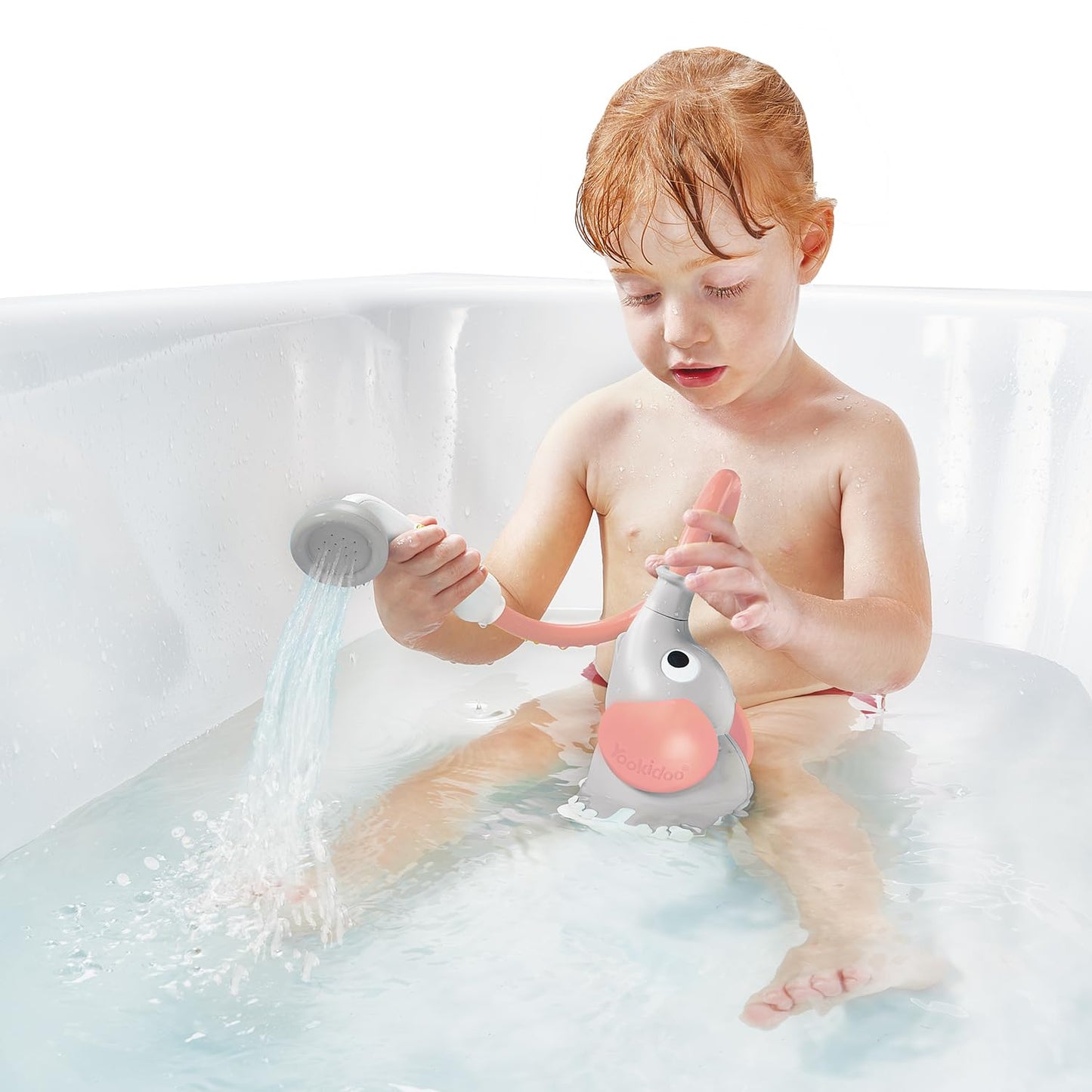Yookidoo Baby Bath Shower Head - Elephant Rinser for Newborns in Tub or Sink (Pink)