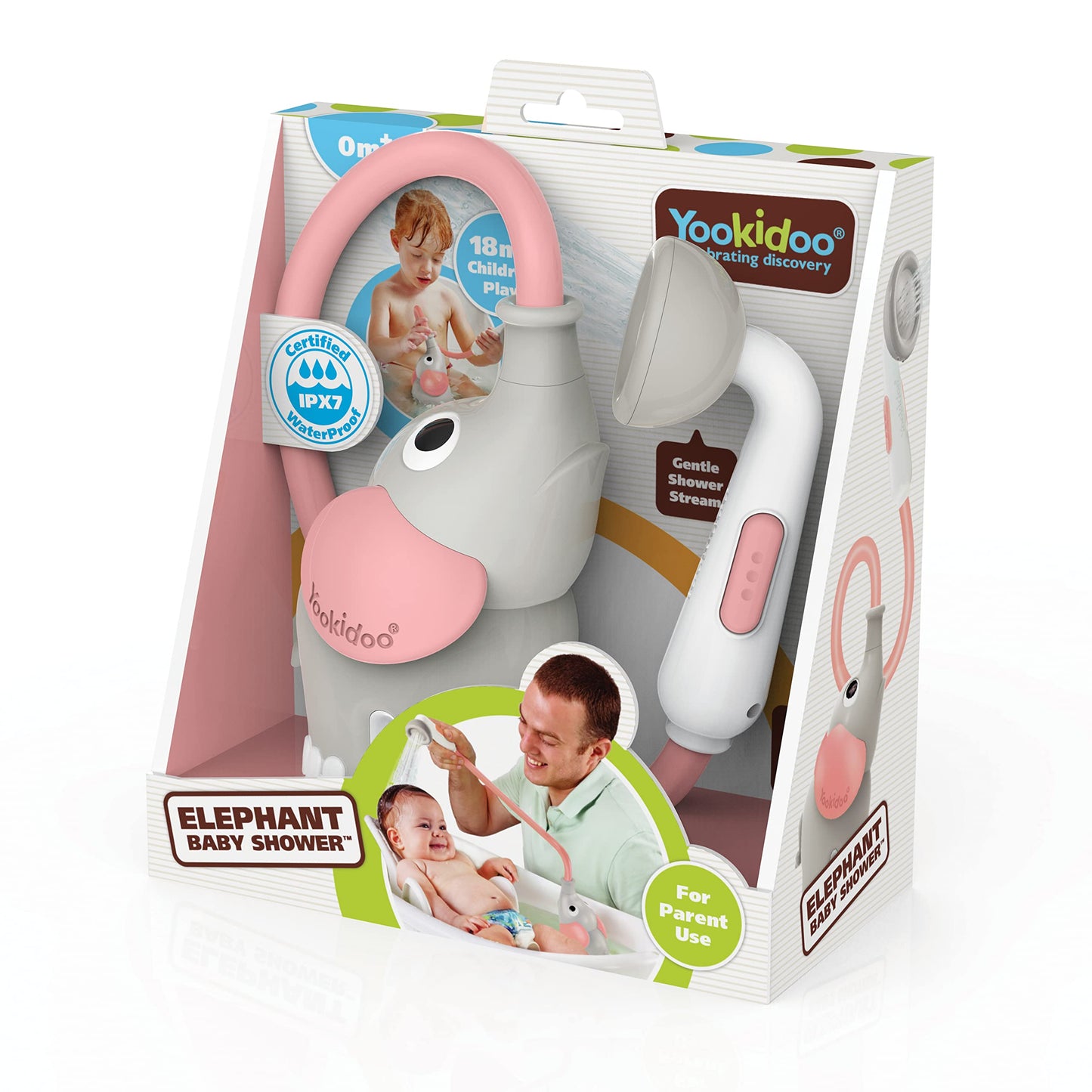 Yookidoo Baby Bath Shower Head - Elephant Rinser for Newborns in Tub or Sink (Pink)