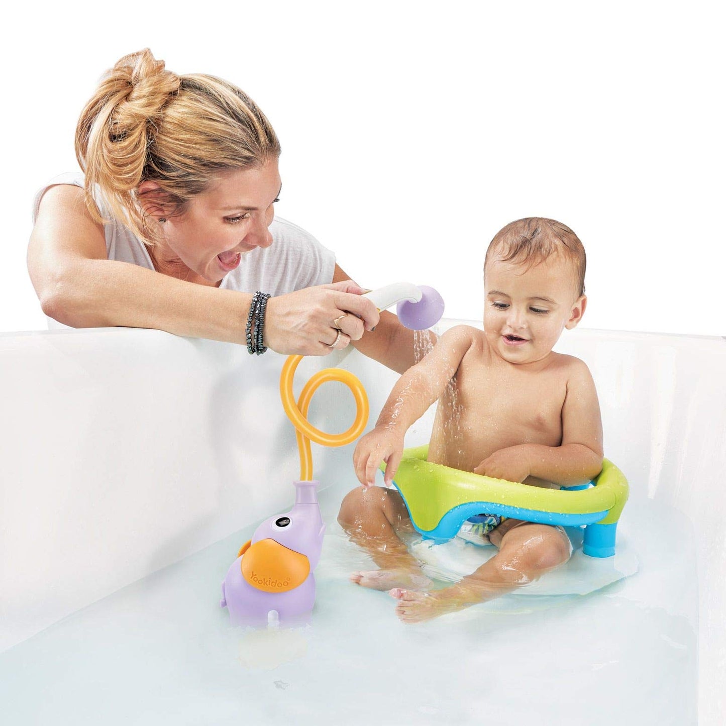 Yookidoo Baby Bath Shower Head — Elephant Water Pump & Trunk Spout (Tub or Sink)