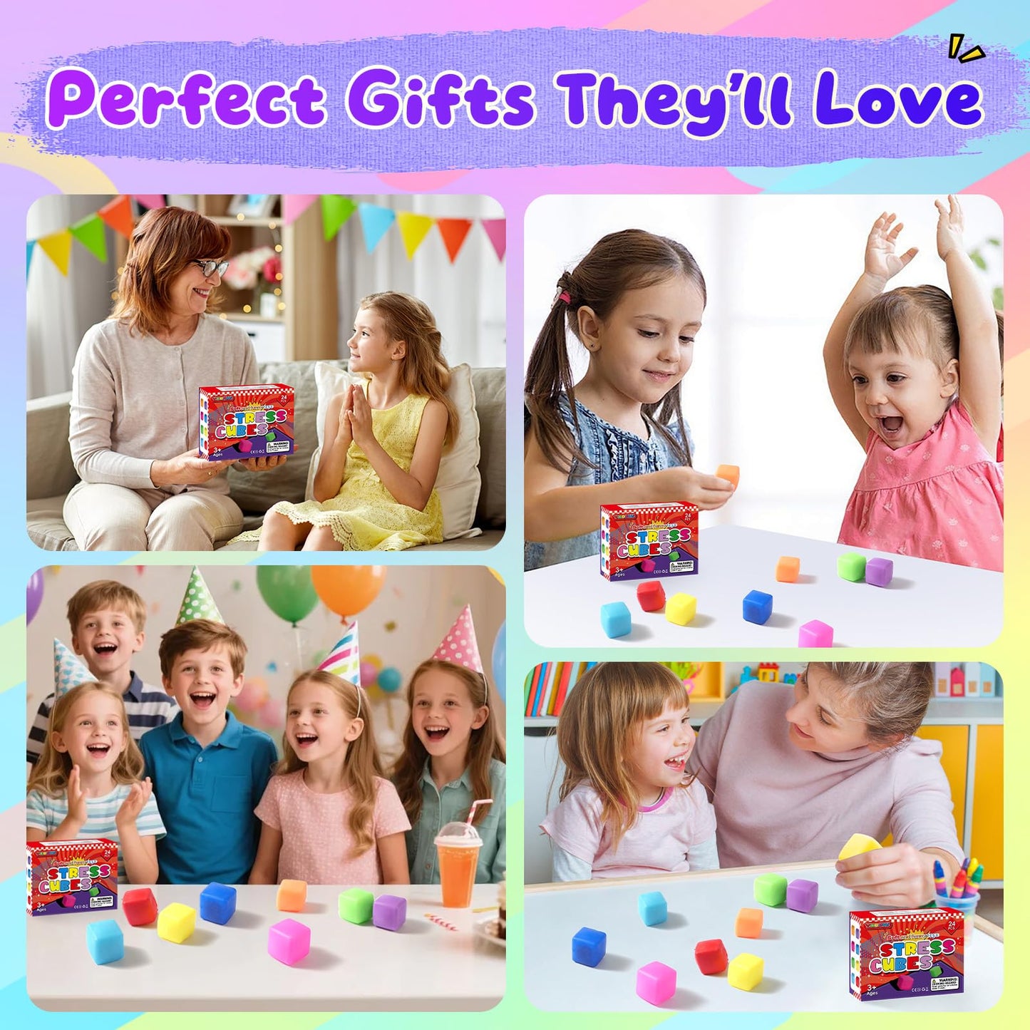 Yooshi 24 Pack Squishy Fidget Toys — Soft Stress Cubes for Kids & Adults