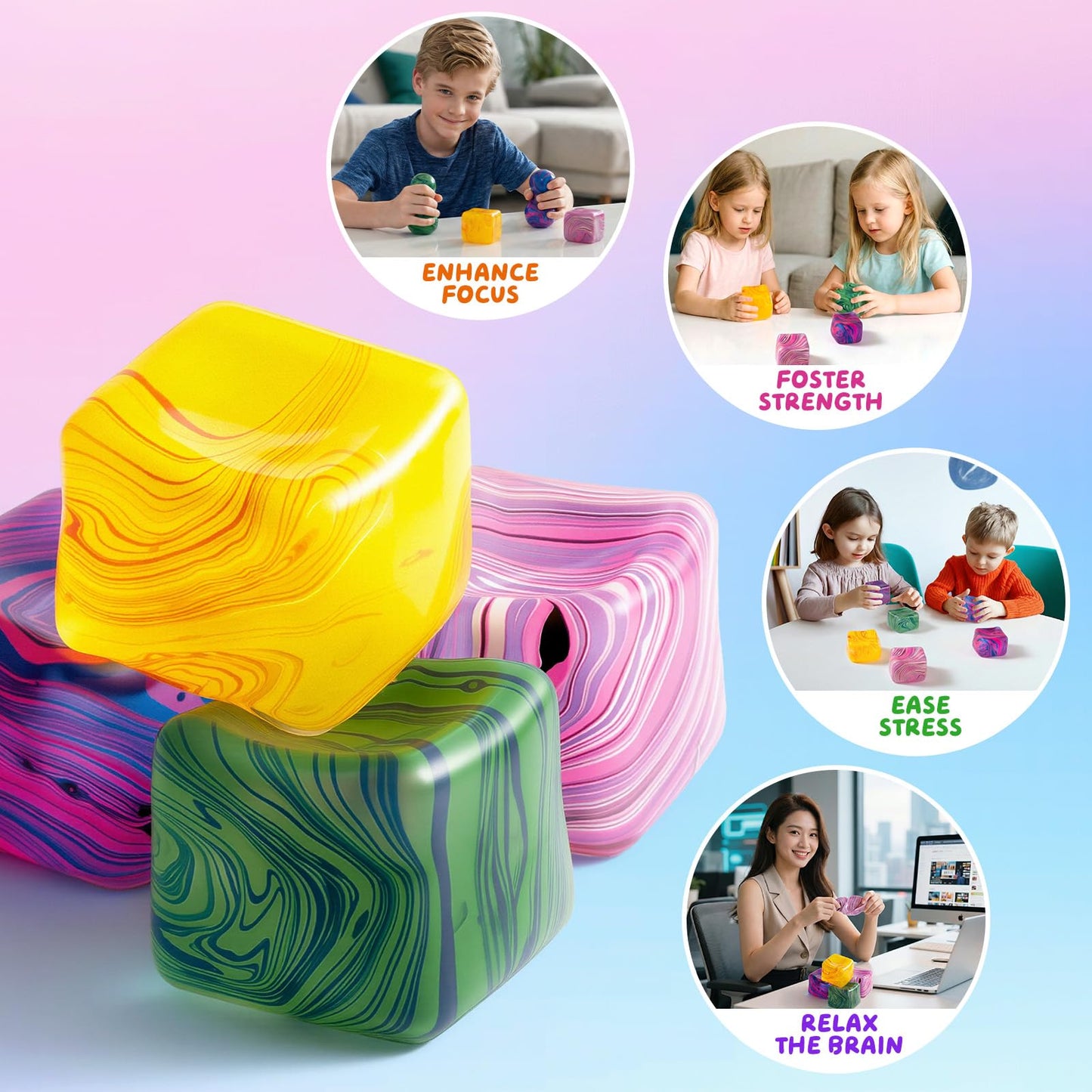 Yooshi Fidget Toys Squishy Stress Cube – Ice Cube Sensory Toy for Adults & Kids (Purple)