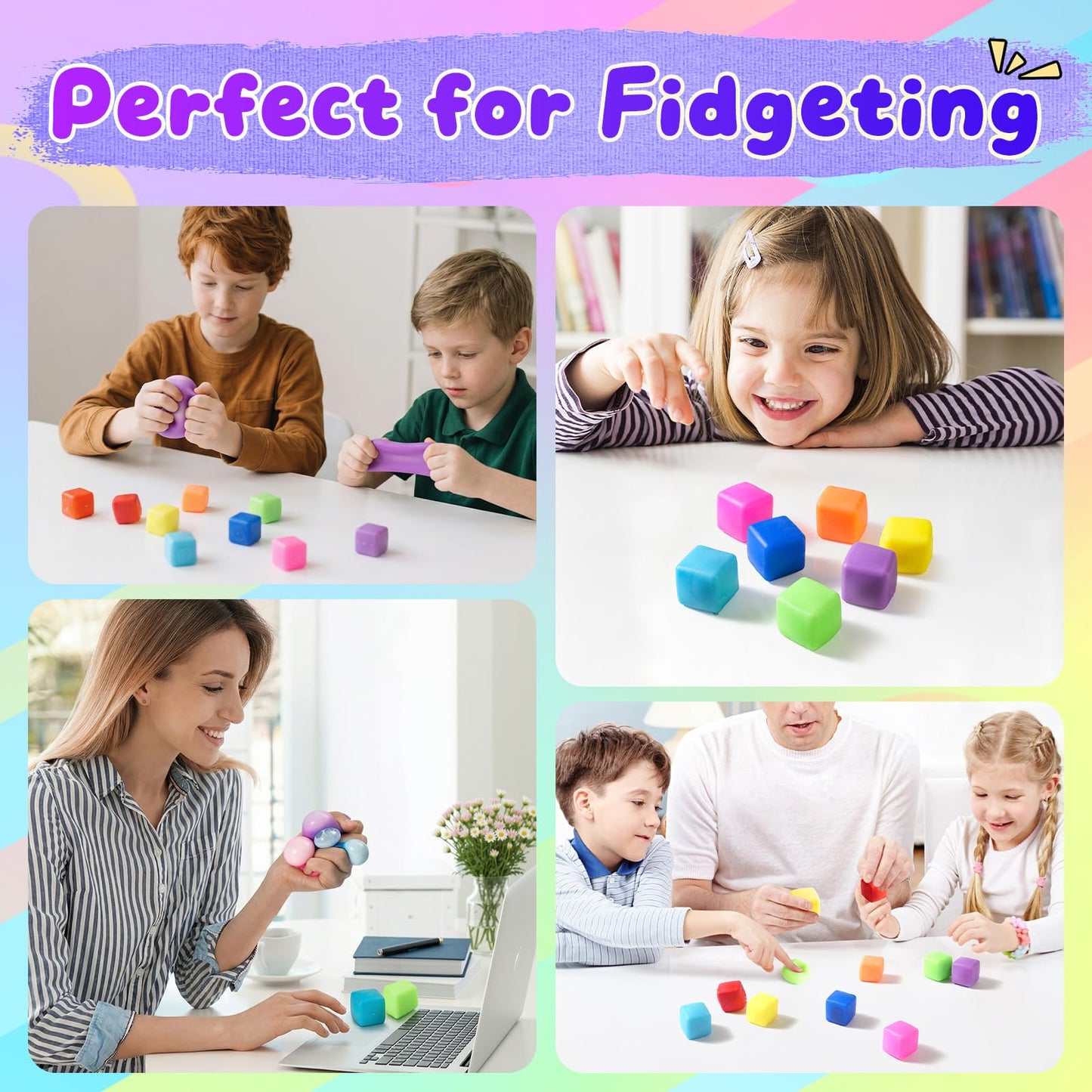 Yooshi 24 Pack Squishy Fidget Toys — Soft Stress Cubes for Kids & Adults