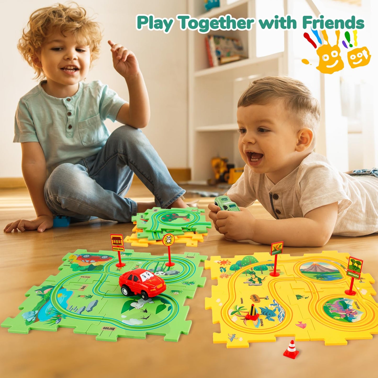 YOOYID Plastic Floor Puzzles for Kids 3-5 | Race Track Car Set