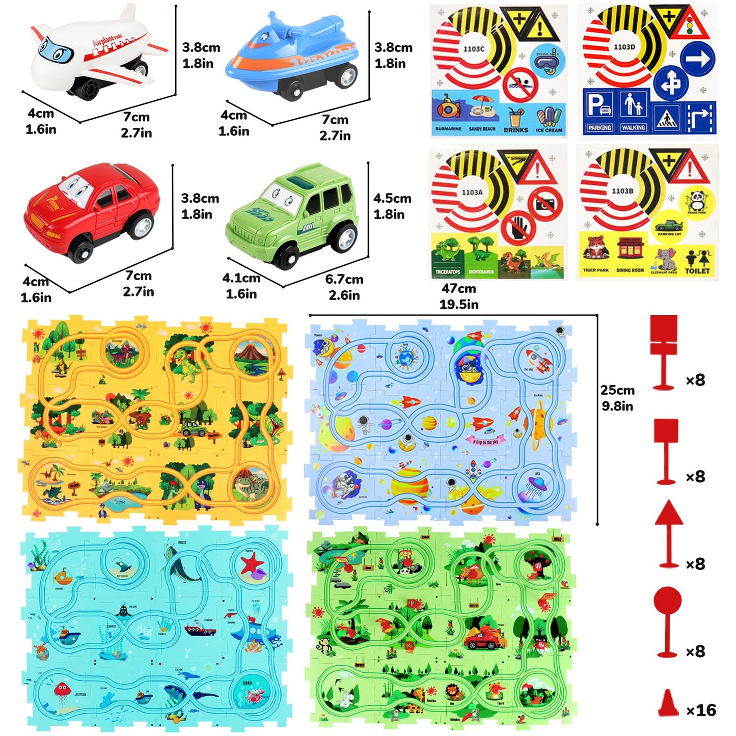 YOOYID Puzzle Racer Track Set – 100 Pcs, 4 Themes, Montessori Toy for Ages 3-6