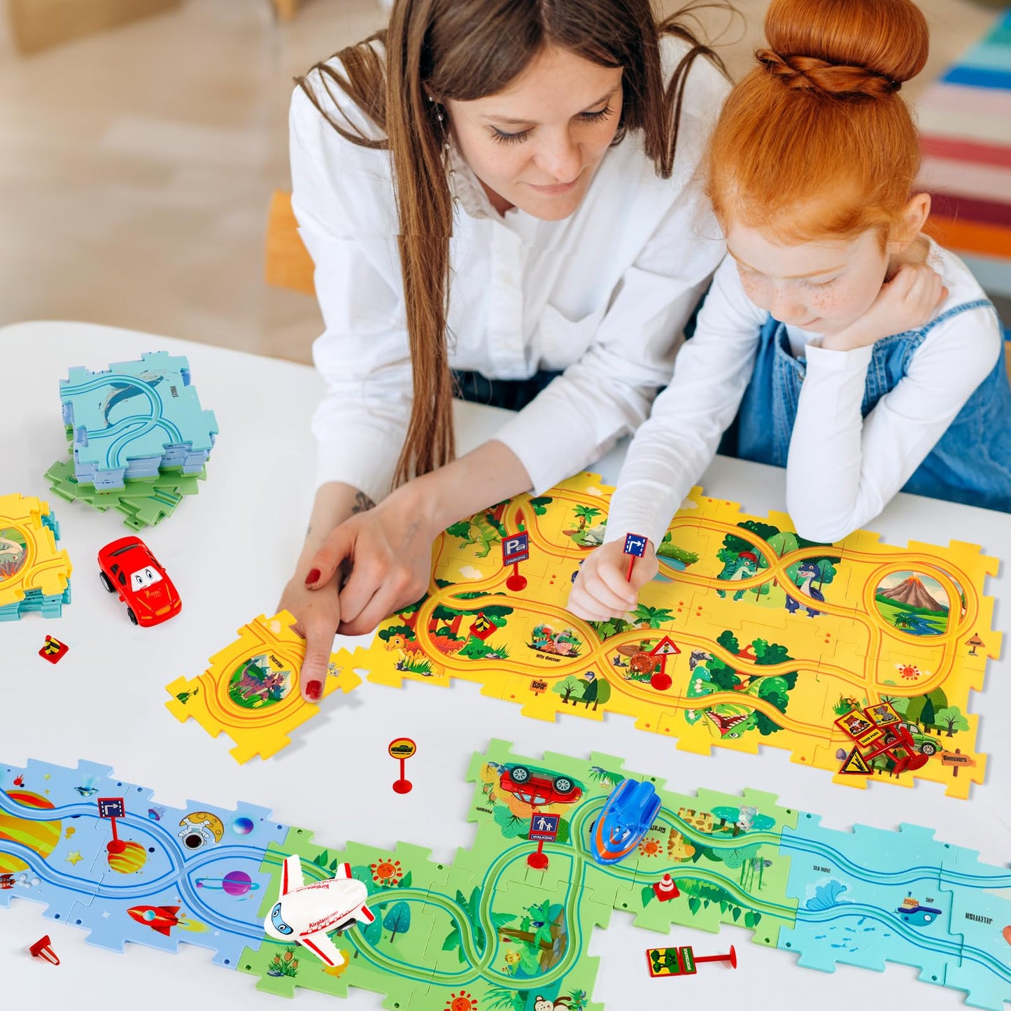 YOOYID Puzzle Racer Track Set – 100 Pcs, 4 Themes, Montessori Toy for Ages 3-6