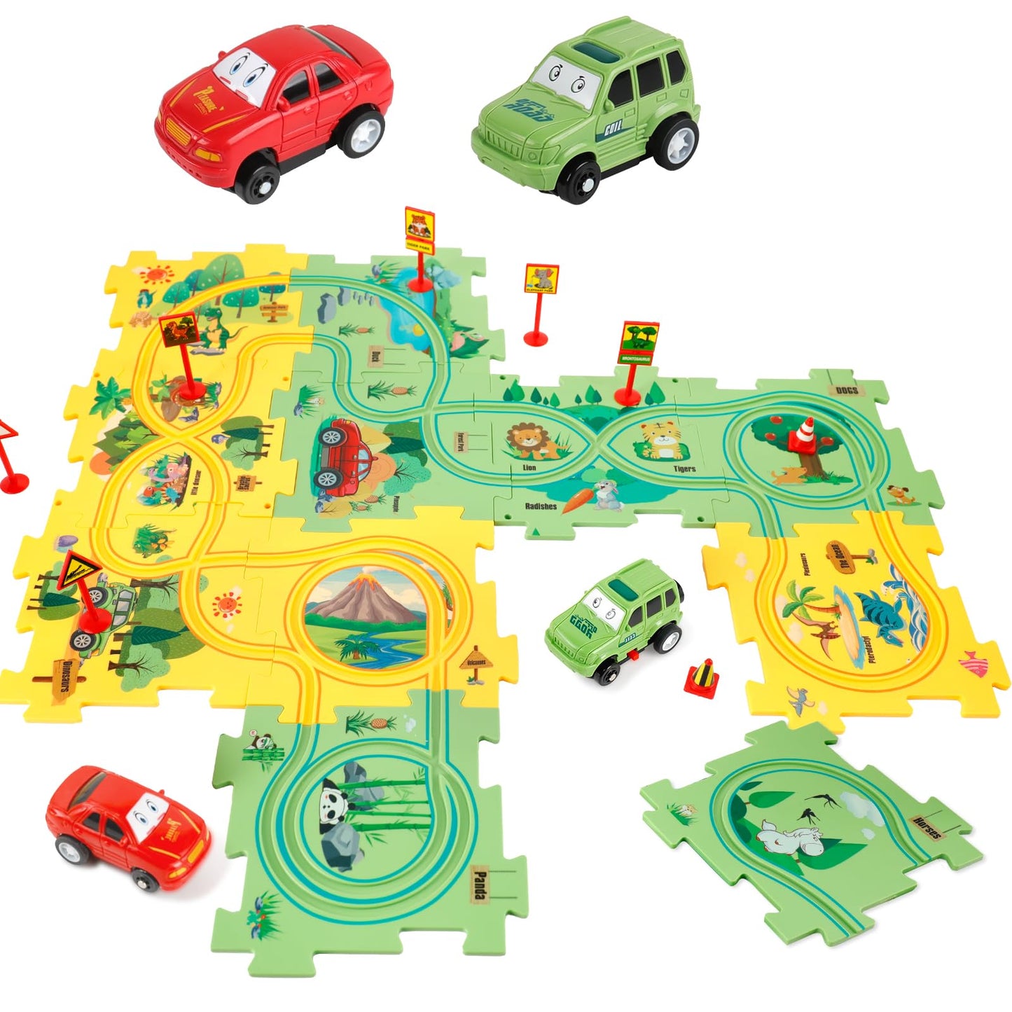 YOOYID Plastic Floor Puzzles for Kids 3-5 | Race Track Car Set