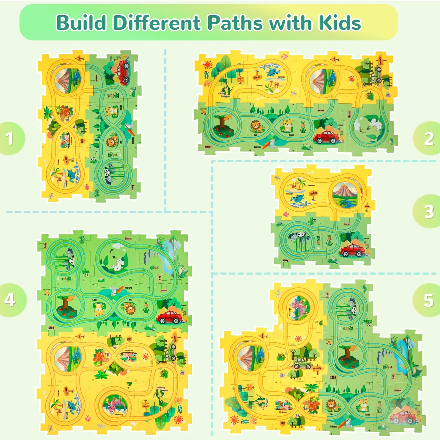 YOOYID Plastic Floor Puzzles for Kids 3-5 | Race Track Car Set