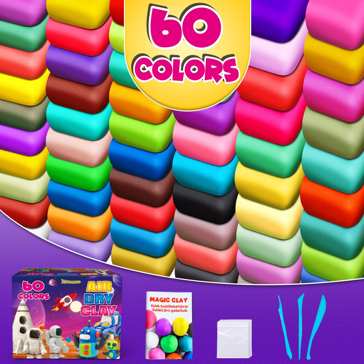YOPINSAND Air Dry Clay – 60 Colors for Kids, DIY Modeling Crafts