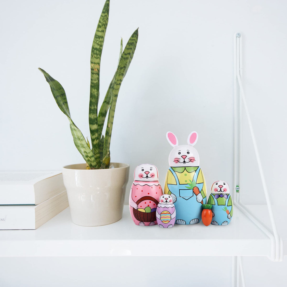 Yoption 5 Pcs Russian Matryoshka Dolls – Handmade Wooden Rabbit Nesting Dolls Set