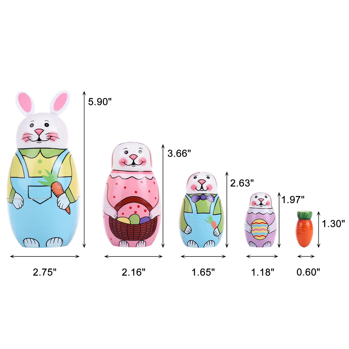 Yoption 5 Pcs Russian Matryoshka Dolls – Handmade Wooden Rabbit Nesting Dolls Set