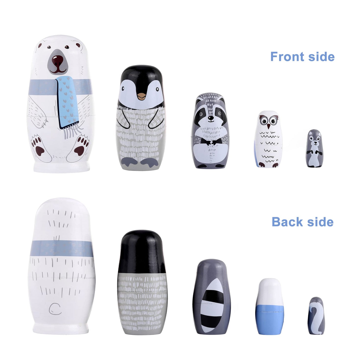 Yoption 5Pcs Russian Matryoshka Dolls - Handmade Wooden Polar Bear & Friends Nesting Set | Gift for Kids