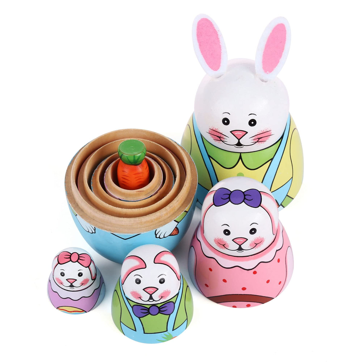Yoption 5 Pcs Russian Matryoshka Dolls – Handmade Wooden Rabbit Nesting Dolls Set