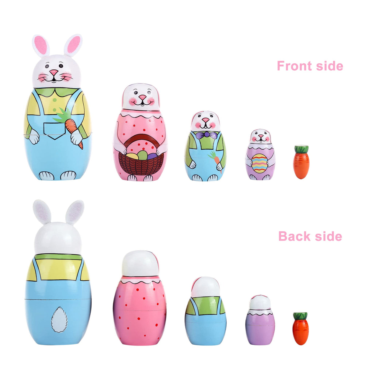 Yoption 5 Pcs Russian Matryoshka Dolls – Handmade Wooden Rabbit Nesting Dolls Set
