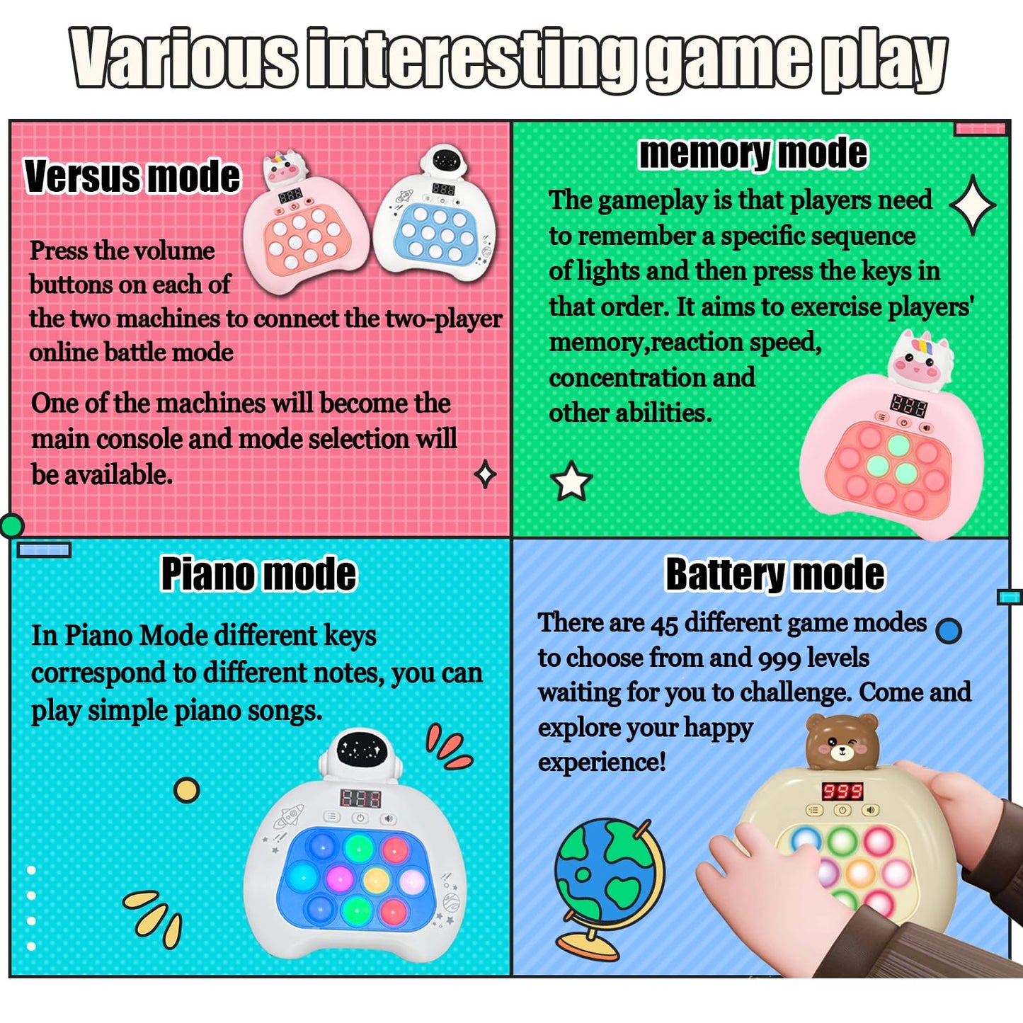 YOPYCCD Electronic Pop It Game with LED Screen – 2-Player Online Bubble Pop Fidget Toy (White)