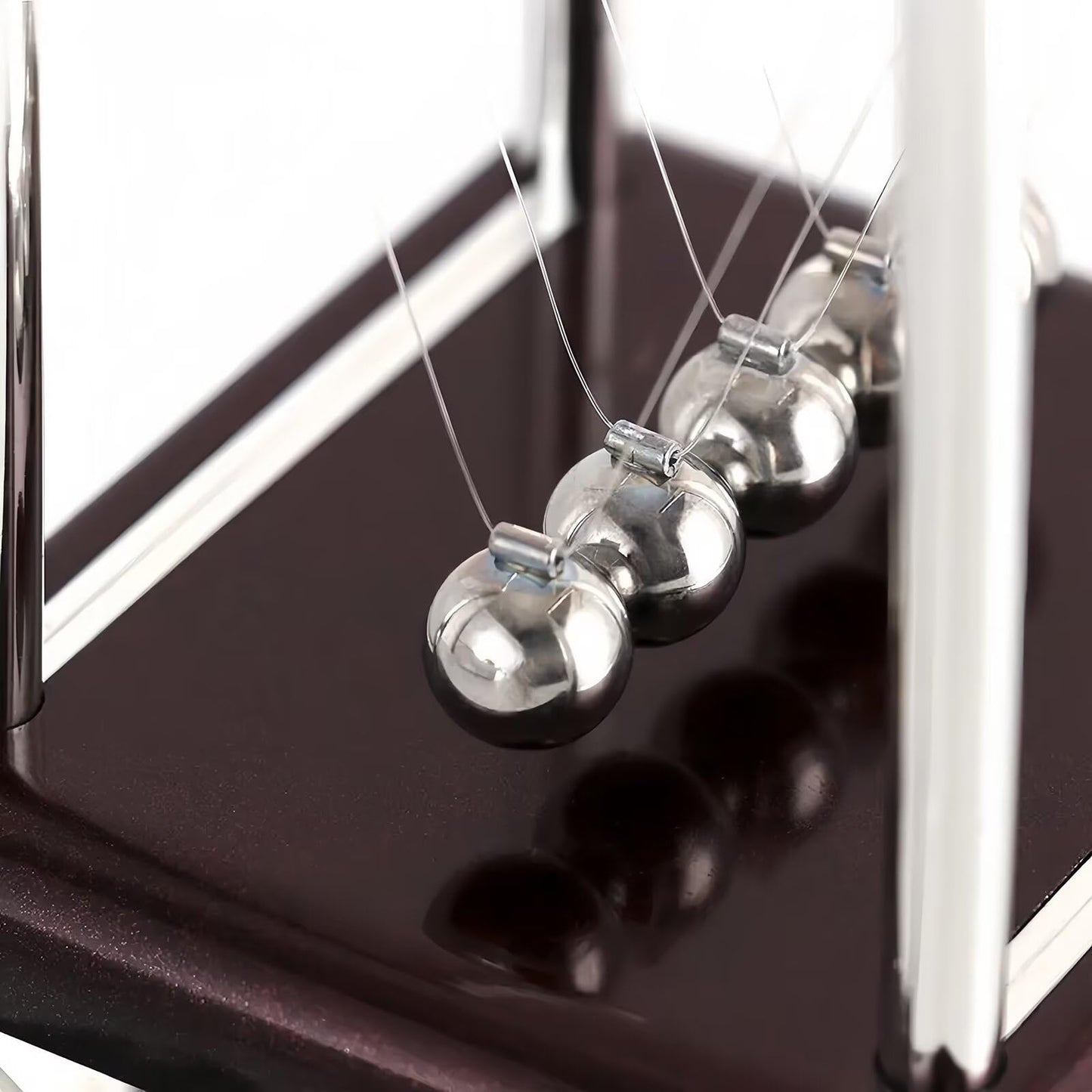 Yoqanr Newton's Cradle – 5 Steel Balls, Deep Red Base, Balance Pendulum for Physics Learning, Desk Decor