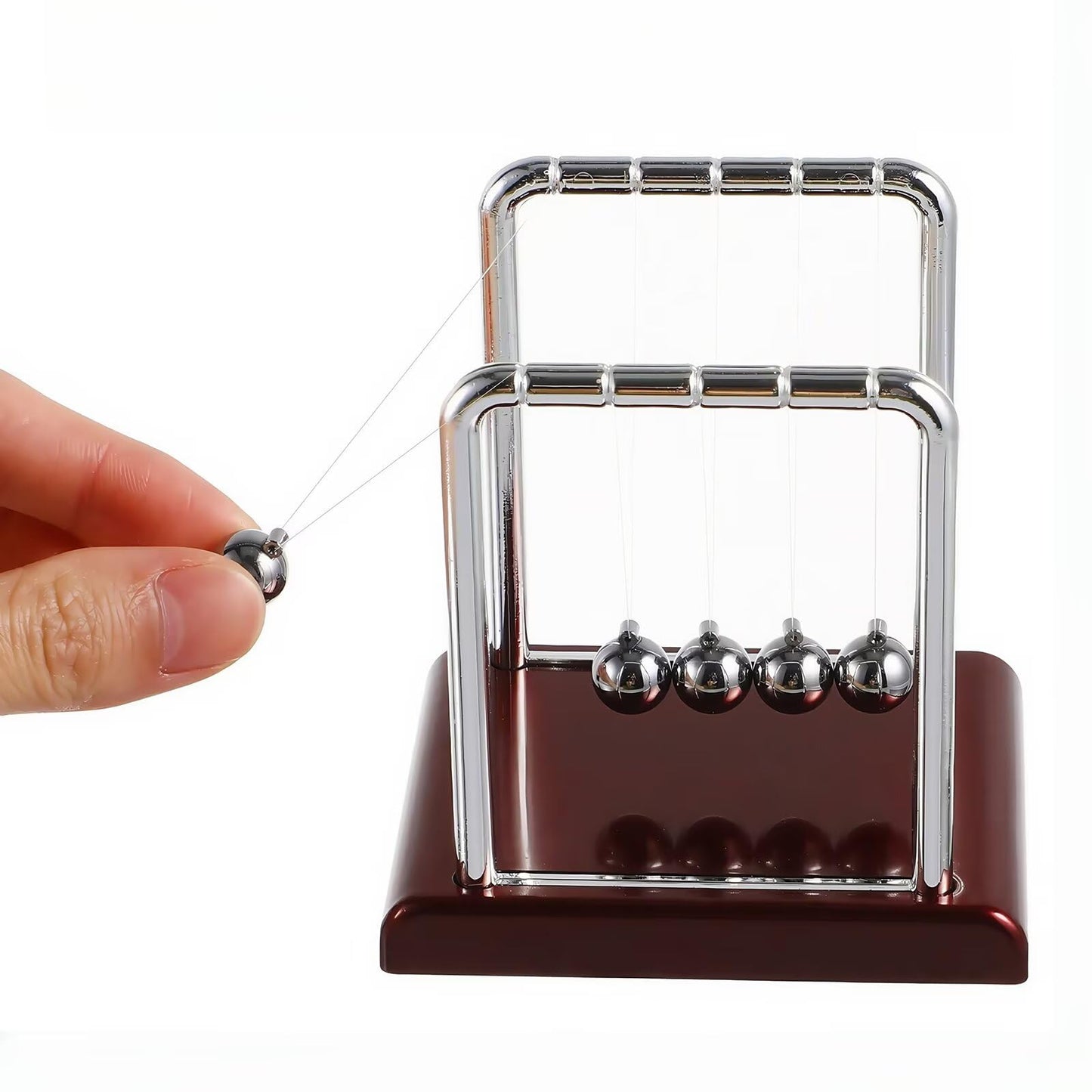 Yoqanr Newton's Cradle – 5 Steel Balls, Deep Red Base, Balance Pendulum for Physics Learning, Desk Decor