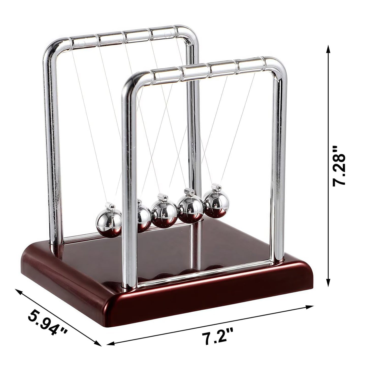 Yoqanr Newton's Cradle – 5 Steel Balls, Deep Red Base, Balance Pendulum for Physics Learning, Desk Decor