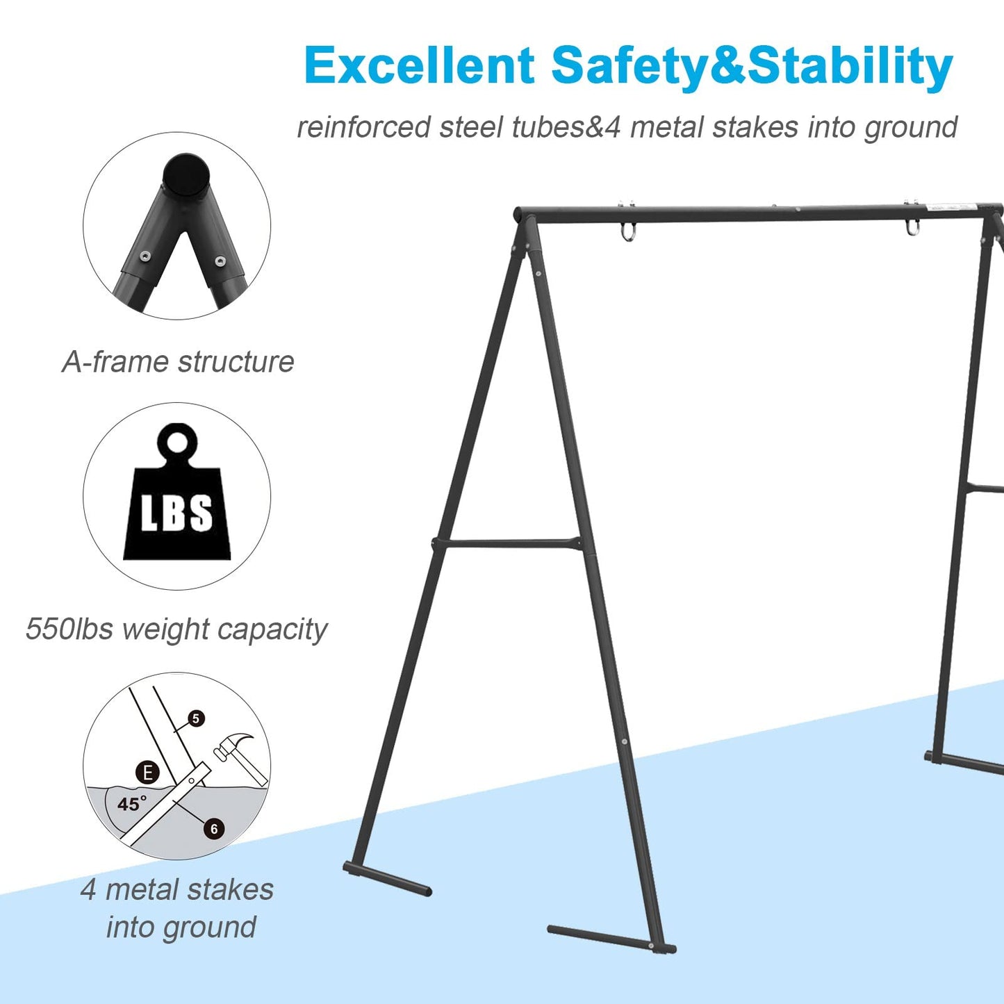 Yorovent 440lbs Swing Stand A Frame – 71” Heavy Duty Metal Swing Frame, Anti-Rust & All-Weather