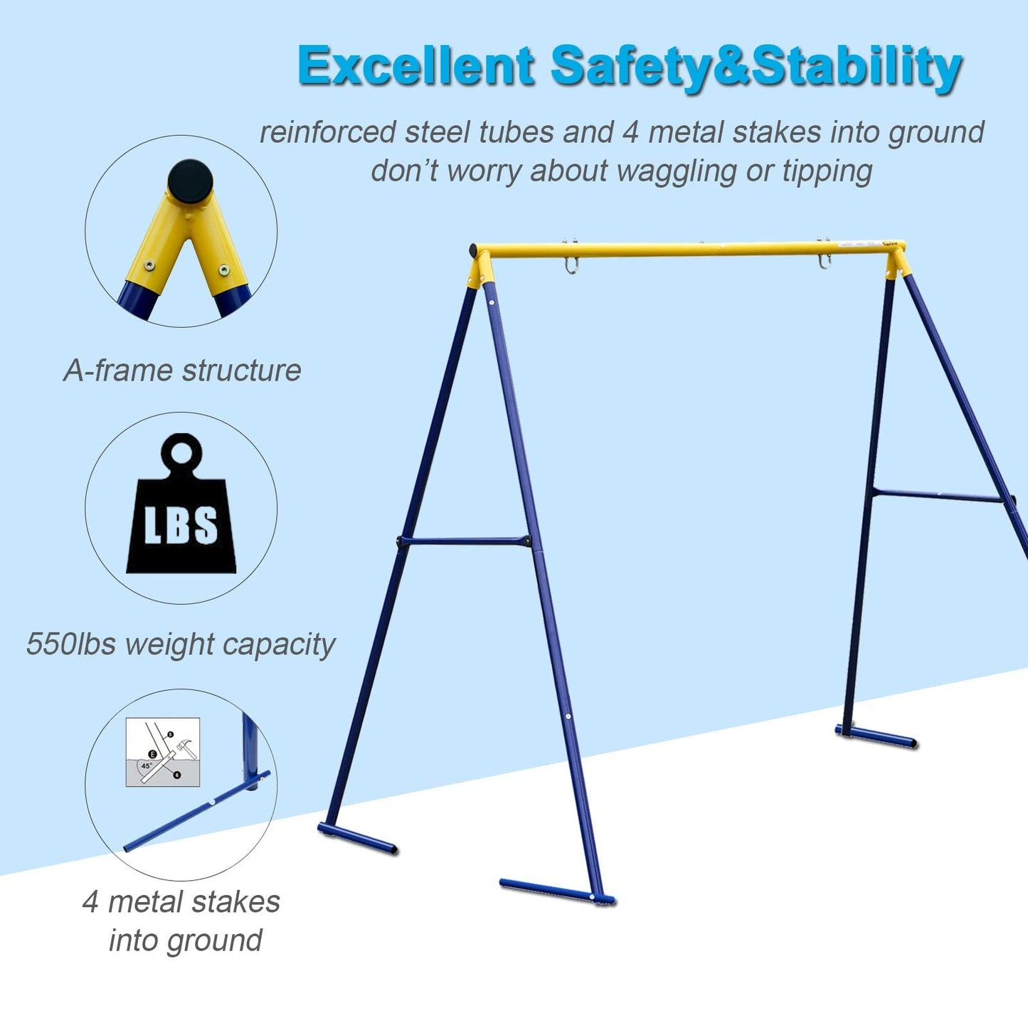 Yorovent 440lbs Swing Stand A-Frame – 71-inch Heavy-Duty Metal Frame, Anti-Rust All-Weather, Fits Saucer Swing & Swing Chair