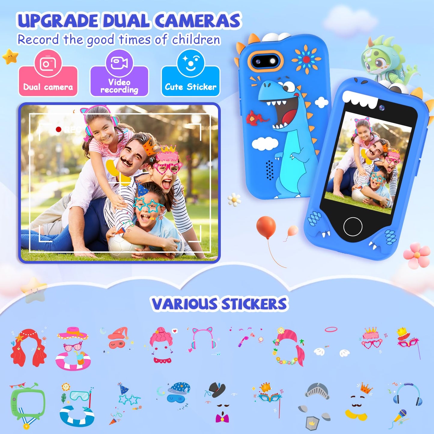 Yosfeng Kids Smart Phone for Girls - Dual-Camera Learning Toy for Ages 3-6 with 32GB Card