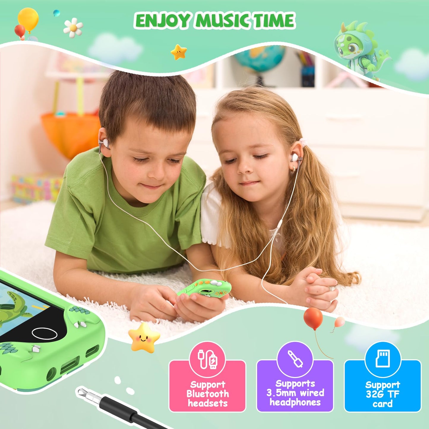 Yosfeng Kids Smart Phone for Girls – Touchscreen Learning Toy with Dual Cameras, 32GB Card, Ages 3-6