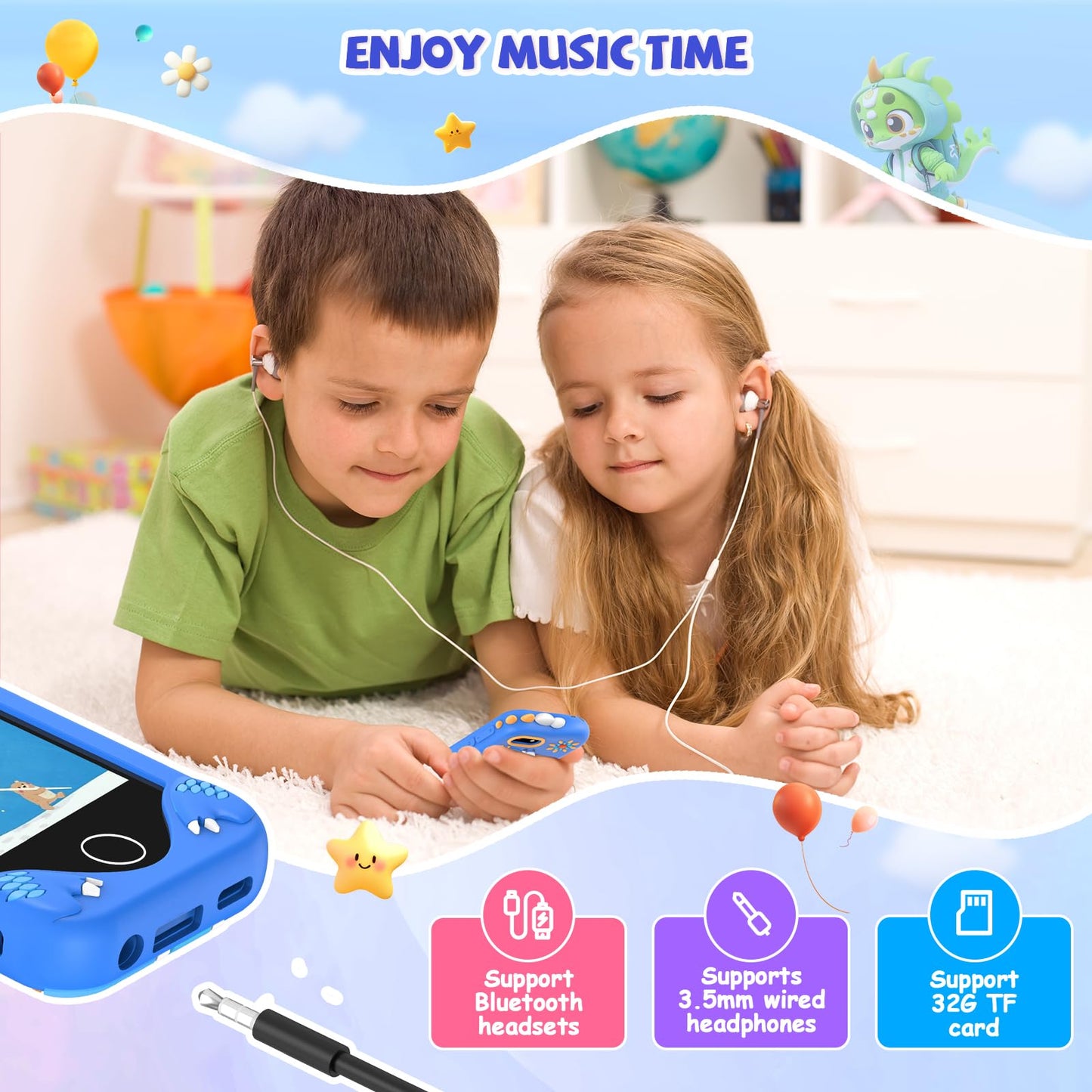 Yosfeng Kids Smart Phone for Girls - Dual-Camera Learning Toy for Ages 3-6 with 32GB Card