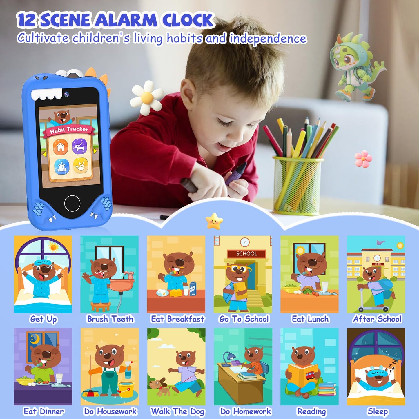 Yosfeng Kids Smart Phone for Girls - Dual-Camera Learning Toy for Ages 3-6 with 32GB Card