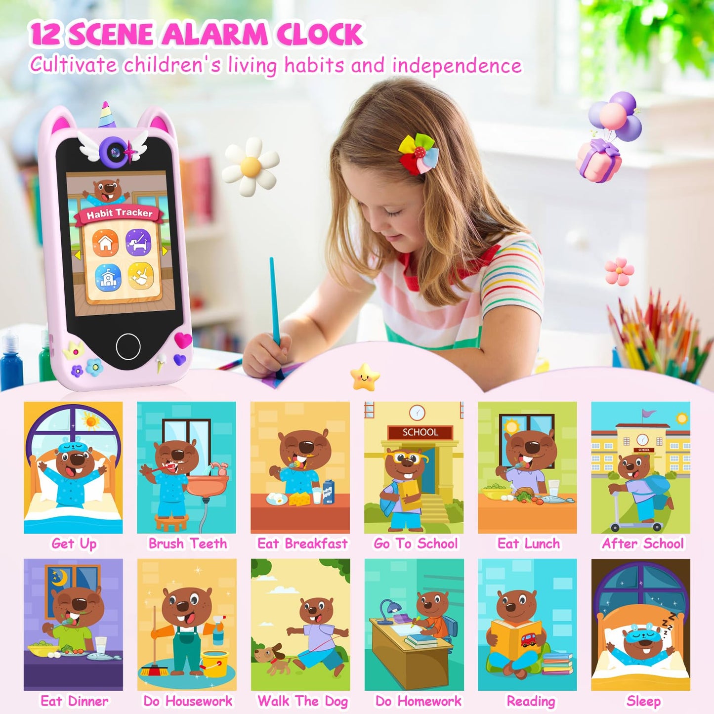 Yosfeng Kids Smart Phone for Girls — Learning Toy with Dual Cameras & 32GB Card (Ages 3-6)