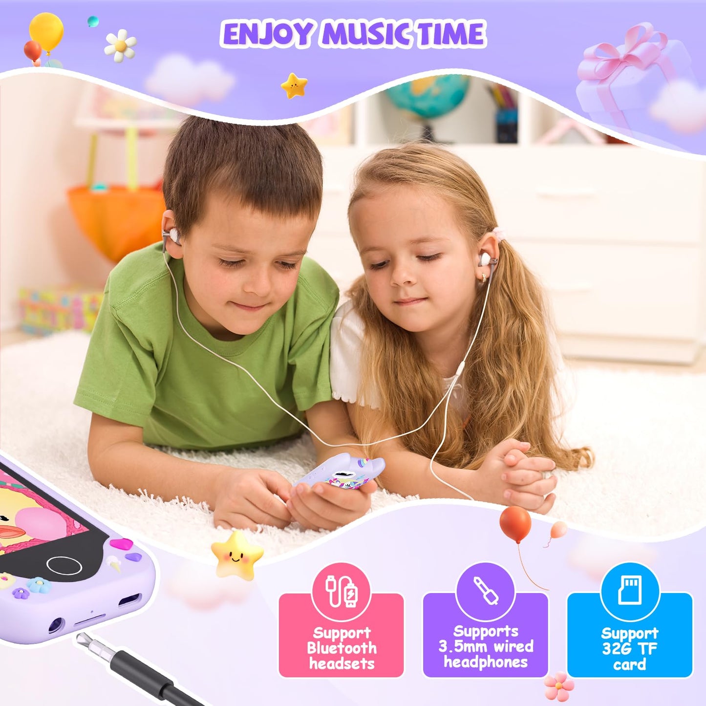Yosfeng Kids Smart Phone for Girls – Learning Toy with Dual Cameras & 32GB Card