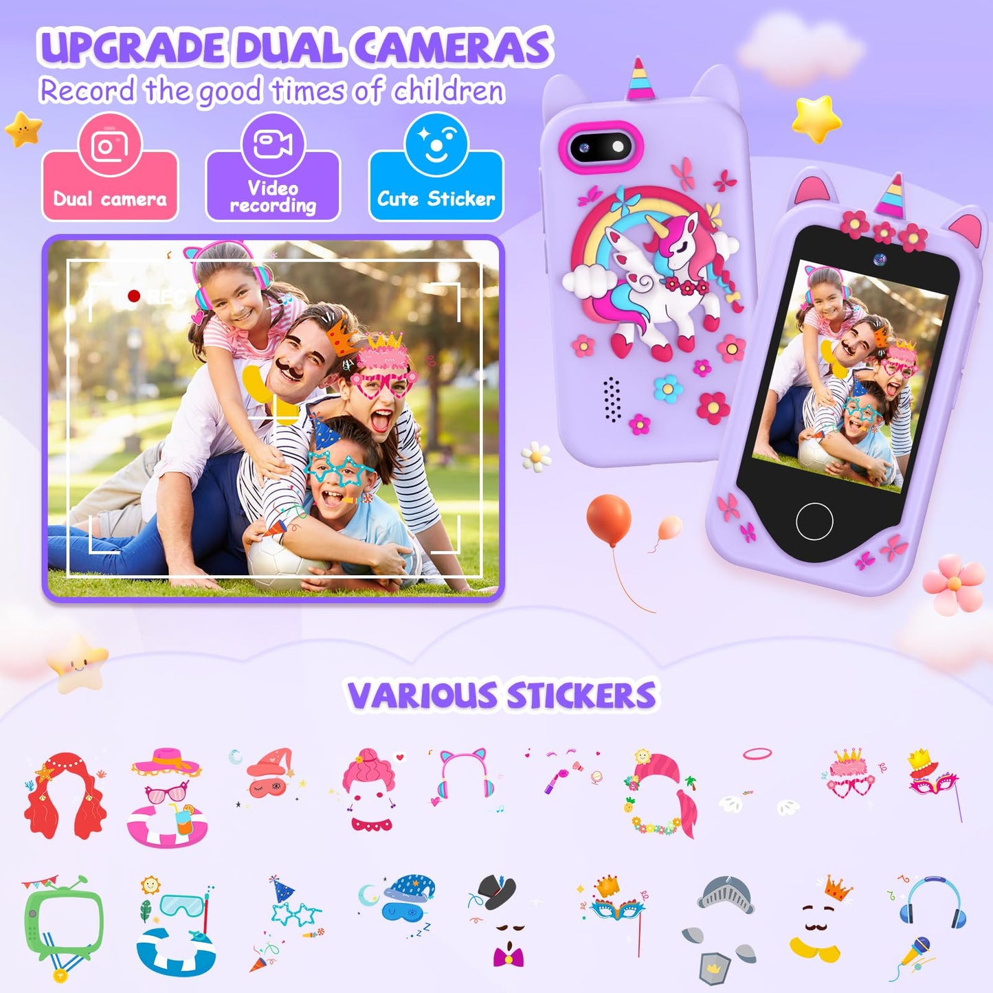 Yosfeng Kids Smart Phone Toy – Dual Cameras, Learning & MP3 Player (32GB)