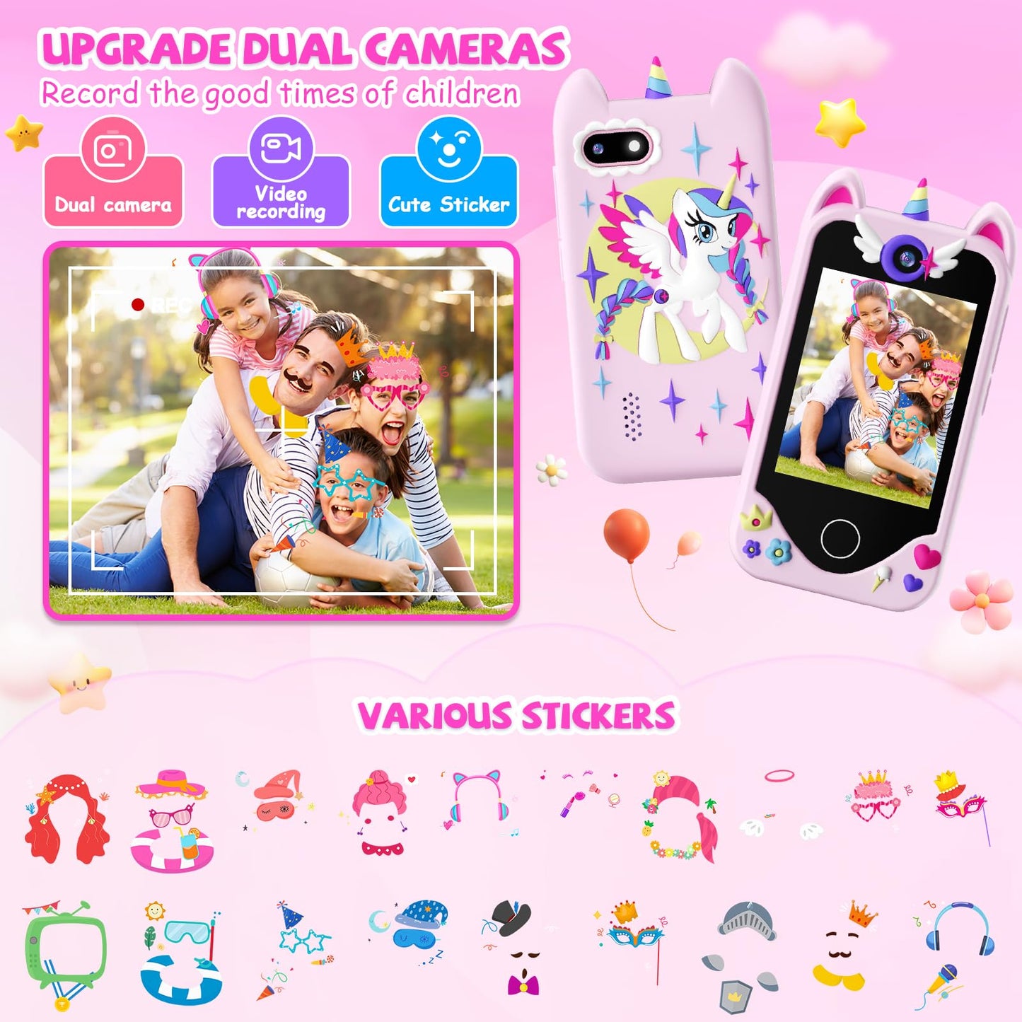 Yosfeng Kids Smart Phone for Girls — Learning Toy with Dual Cameras & 32GB Card (Ages 3-6)