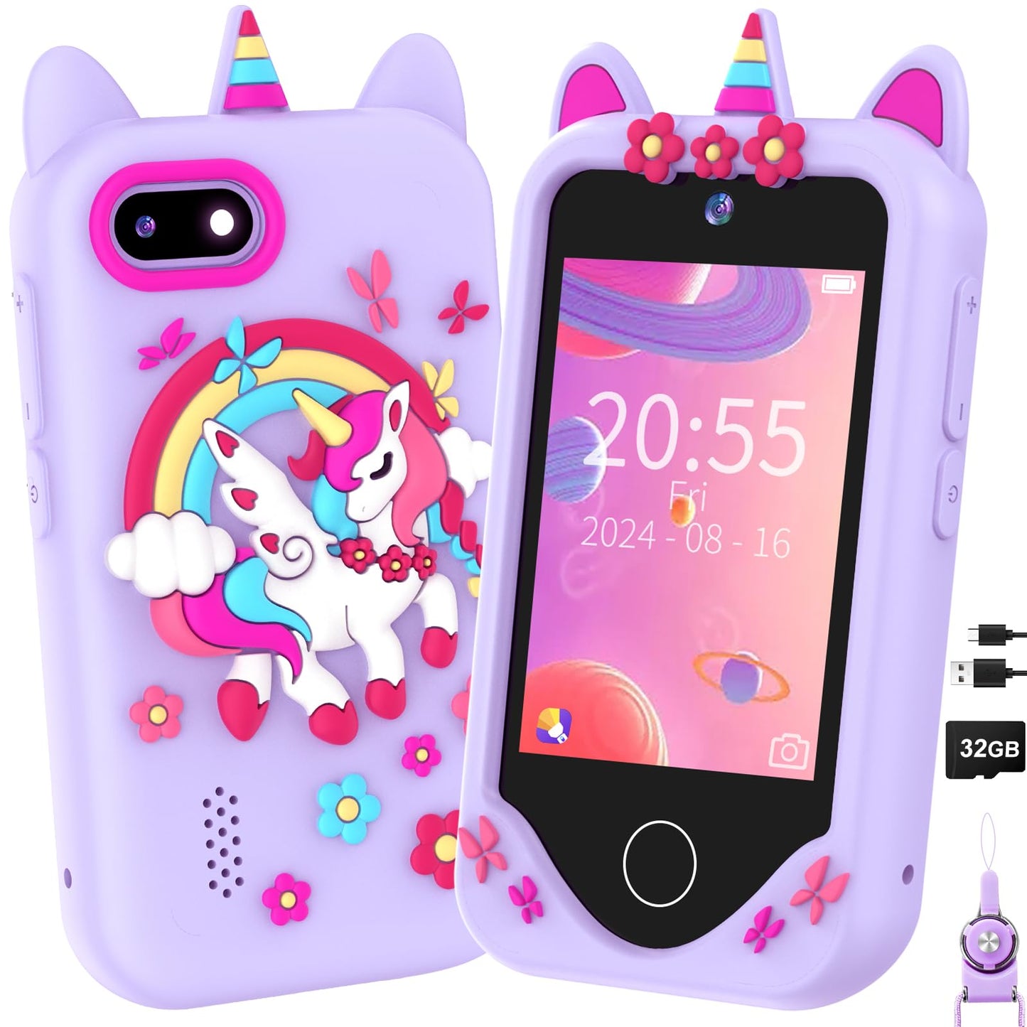 Yosfeng Kids Smart Phone Toy – Dual Cameras, Learning & MP3 Player (32GB)