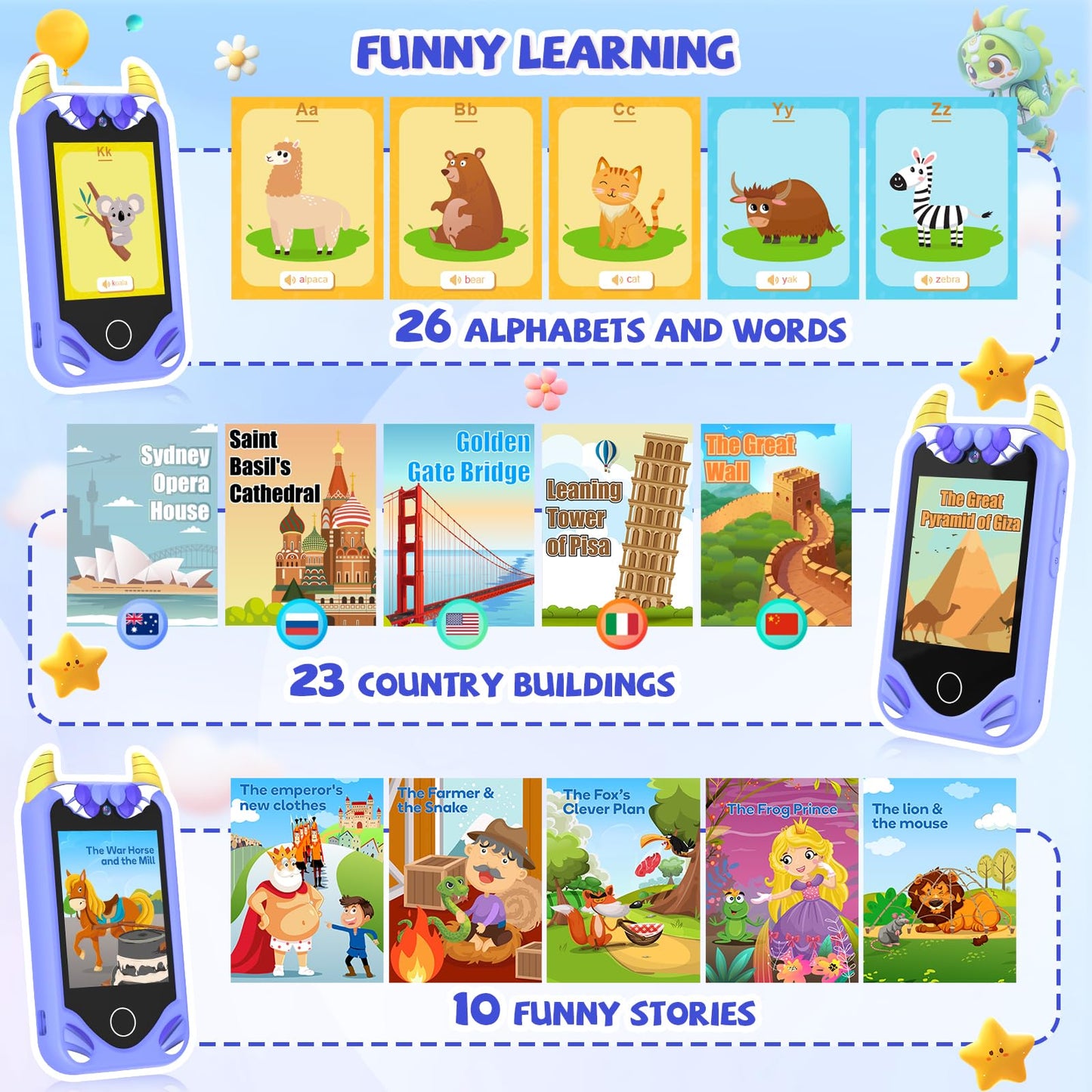 Yosfeng Kids Smart Phone for Boys — Educational Toy (Ages 3–6) with Dual Cameras and 32GB Card