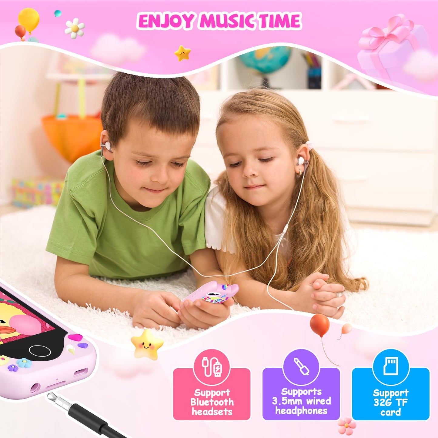 Yosfeng Kids Smart Phone for Girls — Learning Toy with Dual Cameras & 32GB Card (Ages 3-6)