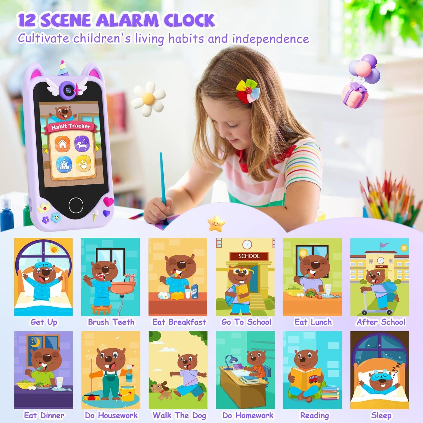 Yosfeng Kids Smart Phone for Girls – Learning Toy with Dual Cameras & 32GB Card