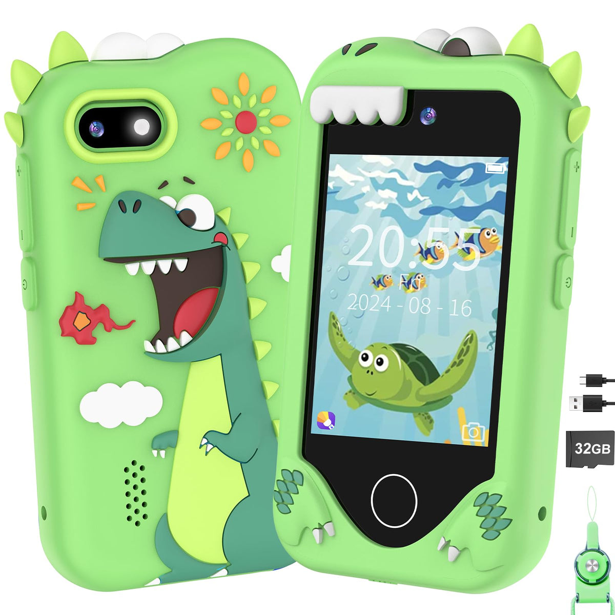 Yosfeng Kids Smart Phone for Girls – Touchscreen Learning Toy with Dual Cameras, 32GB Card, Ages 3-6