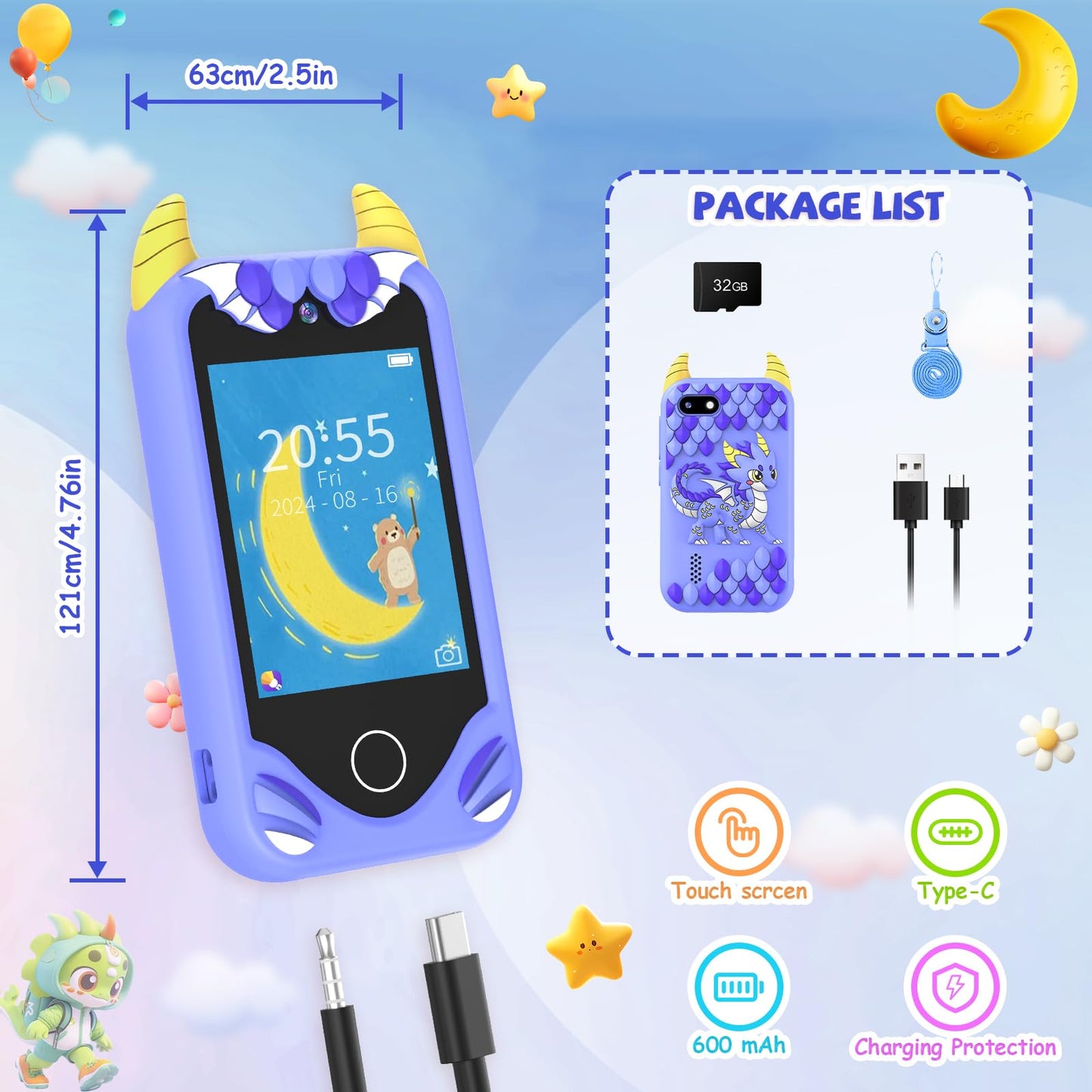 Yosfeng Kids Smart Phone for Boys — Educational Toy (Ages 3–6) with Dual Cameras and 32GB Card